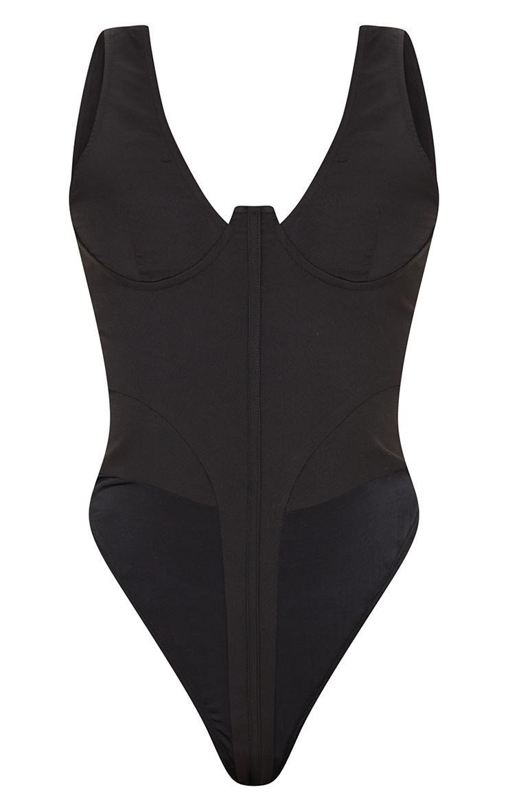  Tall Black Corset Detail Woven Bodysuit  Product Image