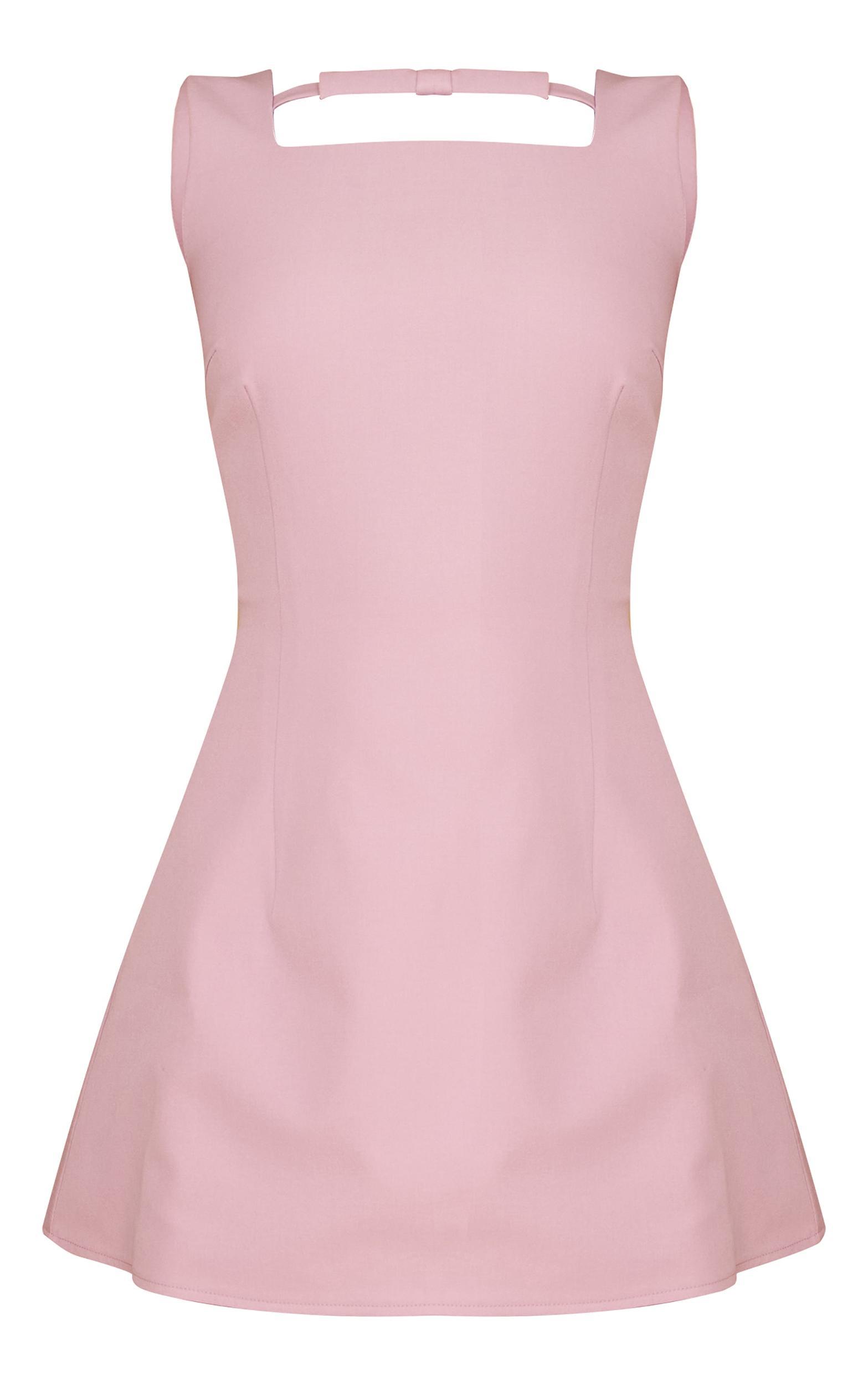 Dusty Pink Twill Bow Detail A-Line Dress Product Image