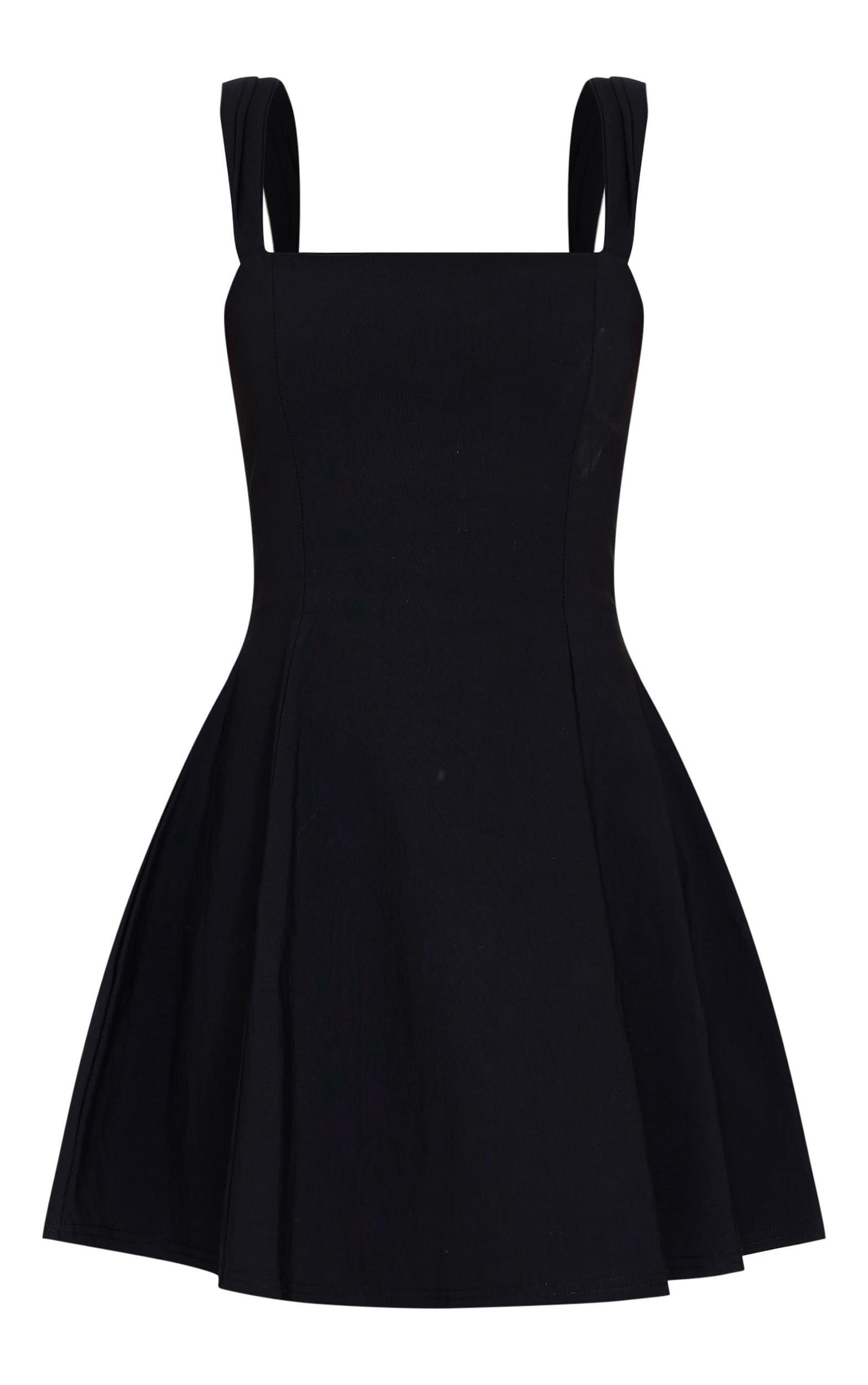 Black Stretch Woven Shift Dress Product Image
