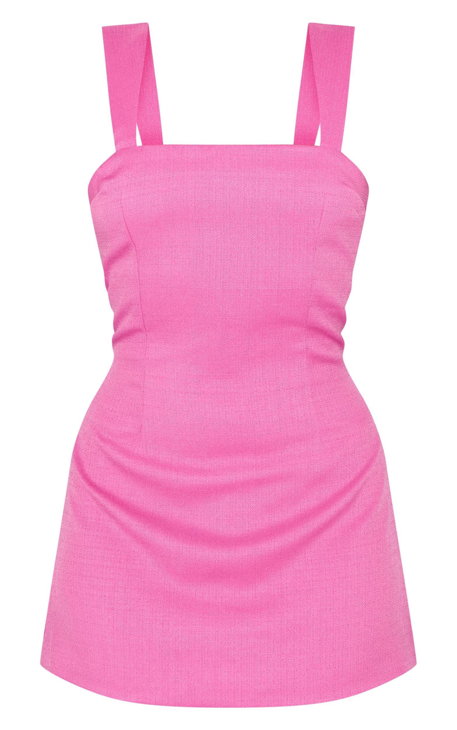 Hot Pink Twill Cut Out Bow Shift Dress Product Image