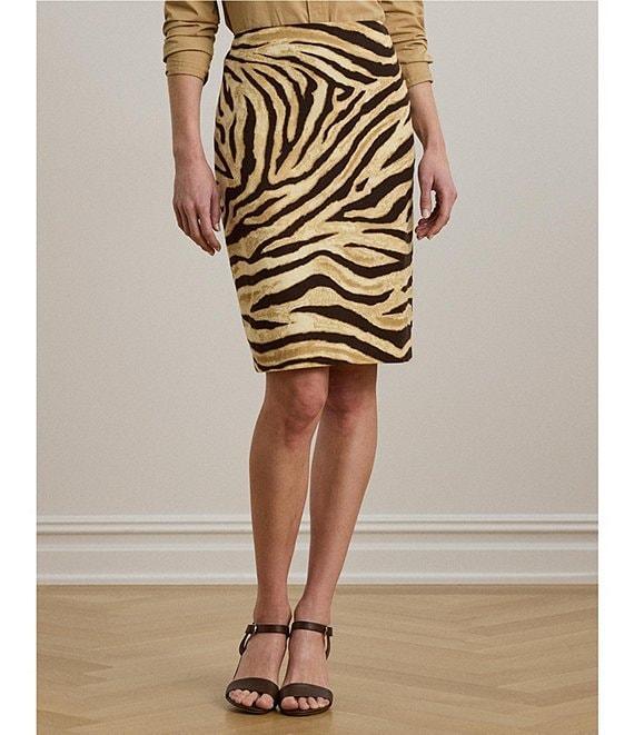 Lauren Ralph Lauren Linen Cotton Blend Zebra Print Pencil Skirt Product Image
