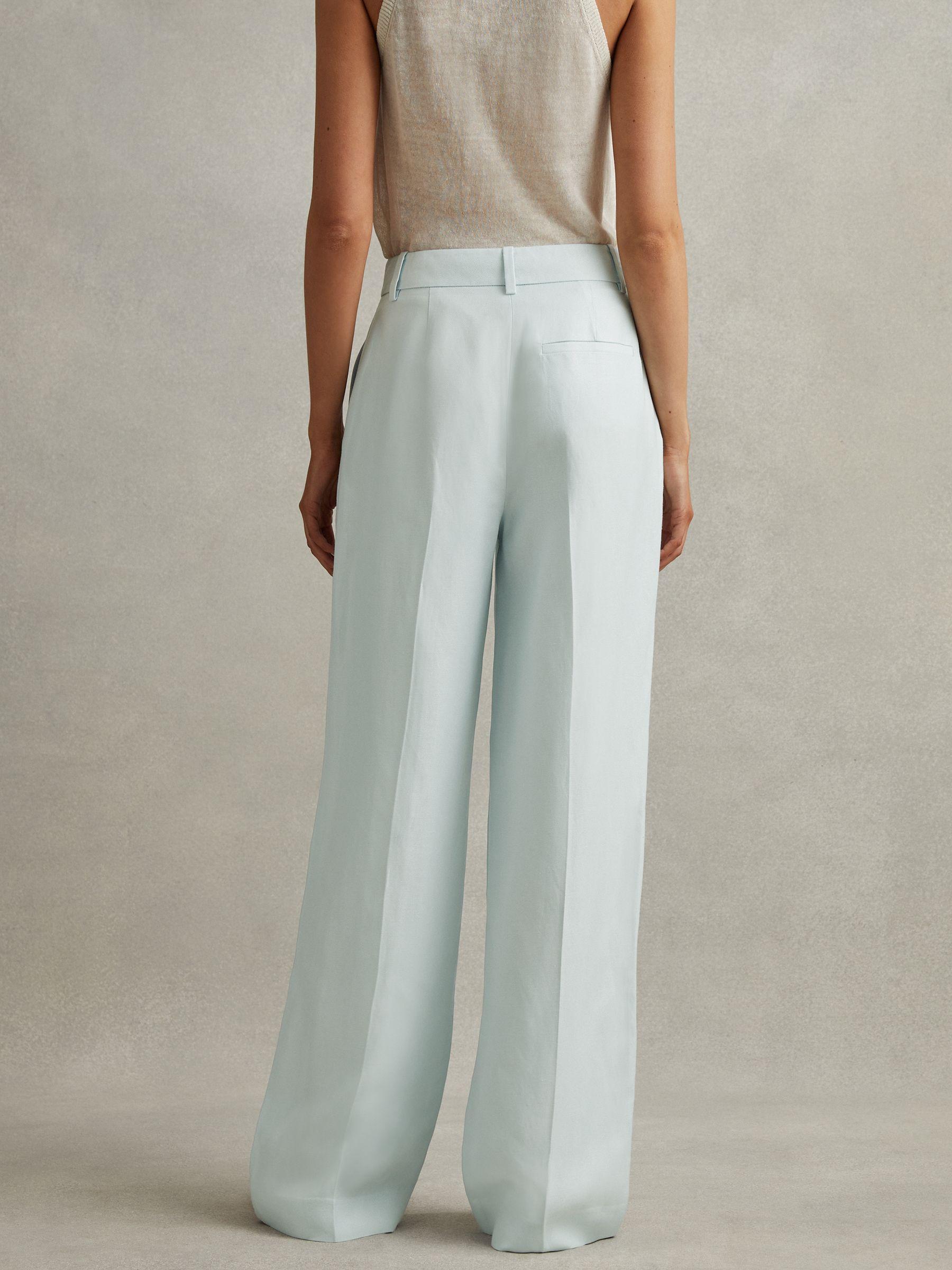 Viscose-Linen Wide Leg Suit Trousers in Blue Product Image