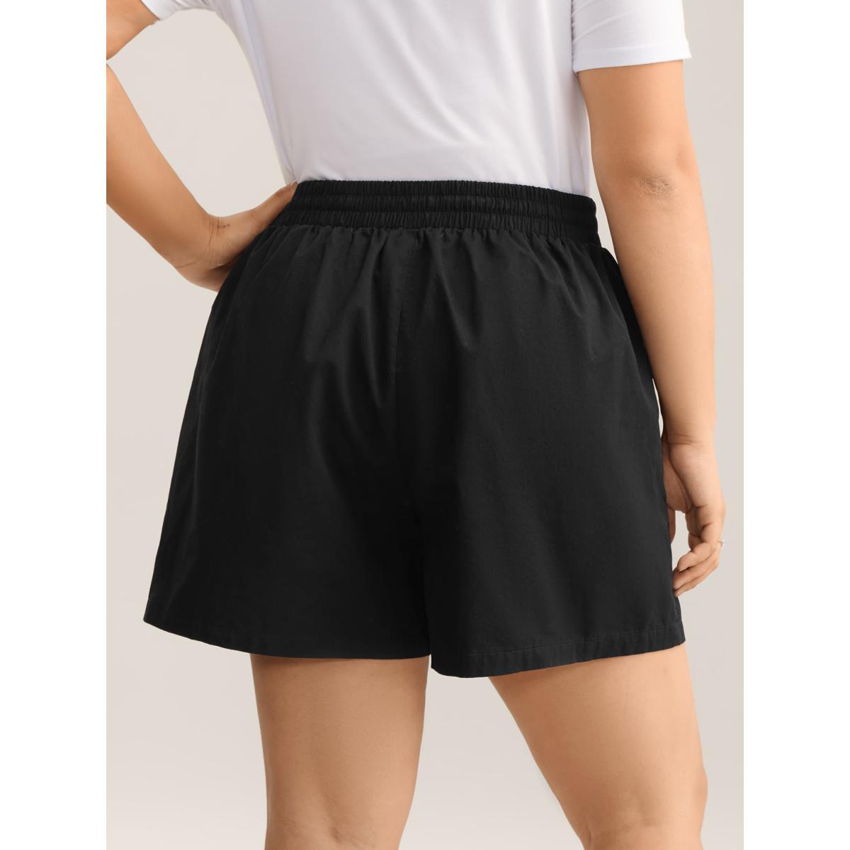 Plus Size Waist-Drawstring Wide-Leg Shorts Women Black Casual Drawstring Wide Leg Everyday-Casual Shorts BloomChic 28/5X Product Image