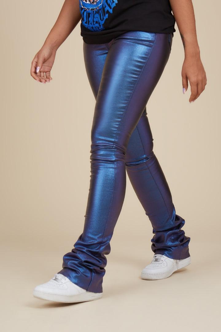 The Drama Metallic Blue PU Super Stacked Pant Female Product Image
