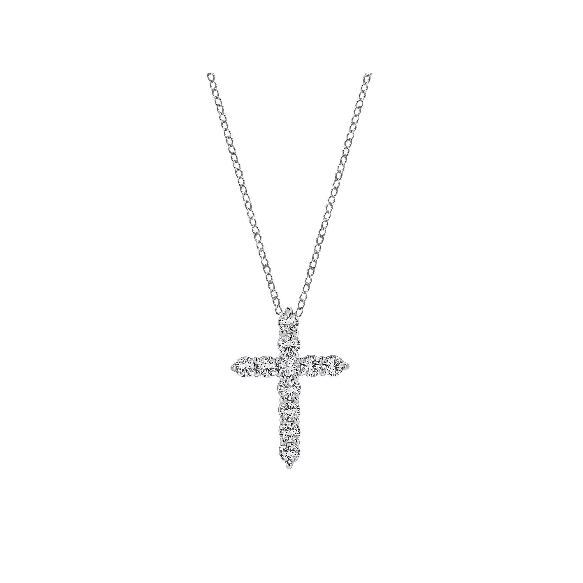 Gemstone Brilliance Lab-Created White Sapphire Cross Pendant Necklace, Womens Silver Tone Product Image