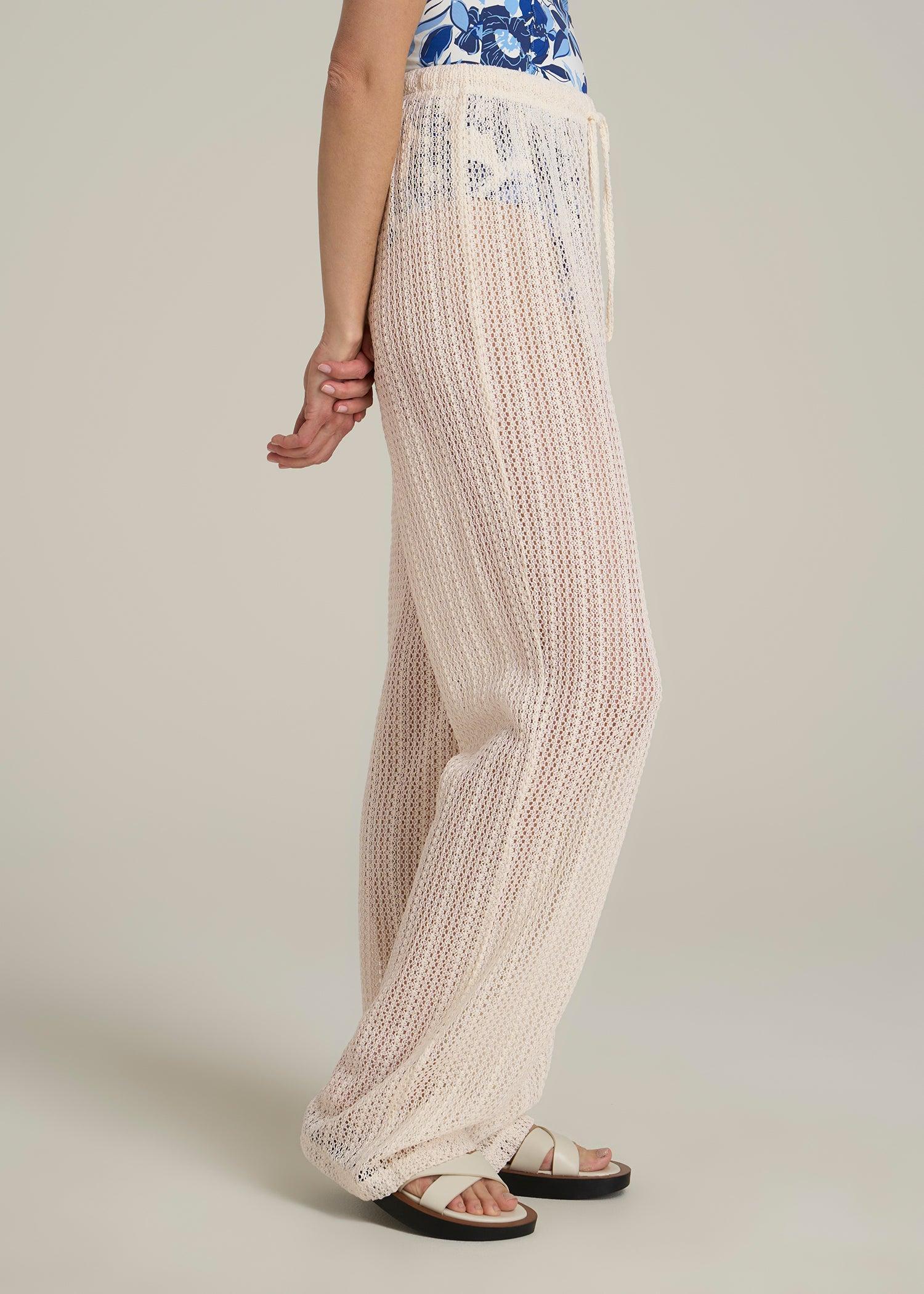 Openwork Knit Pants for Tall Women in Natural Product Image