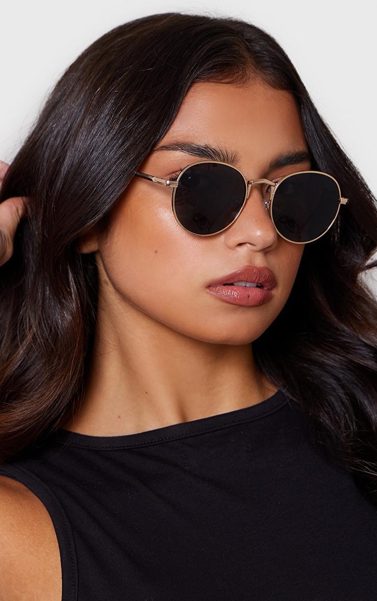 Black Rounded Lens Retro Sunglasses Product Image