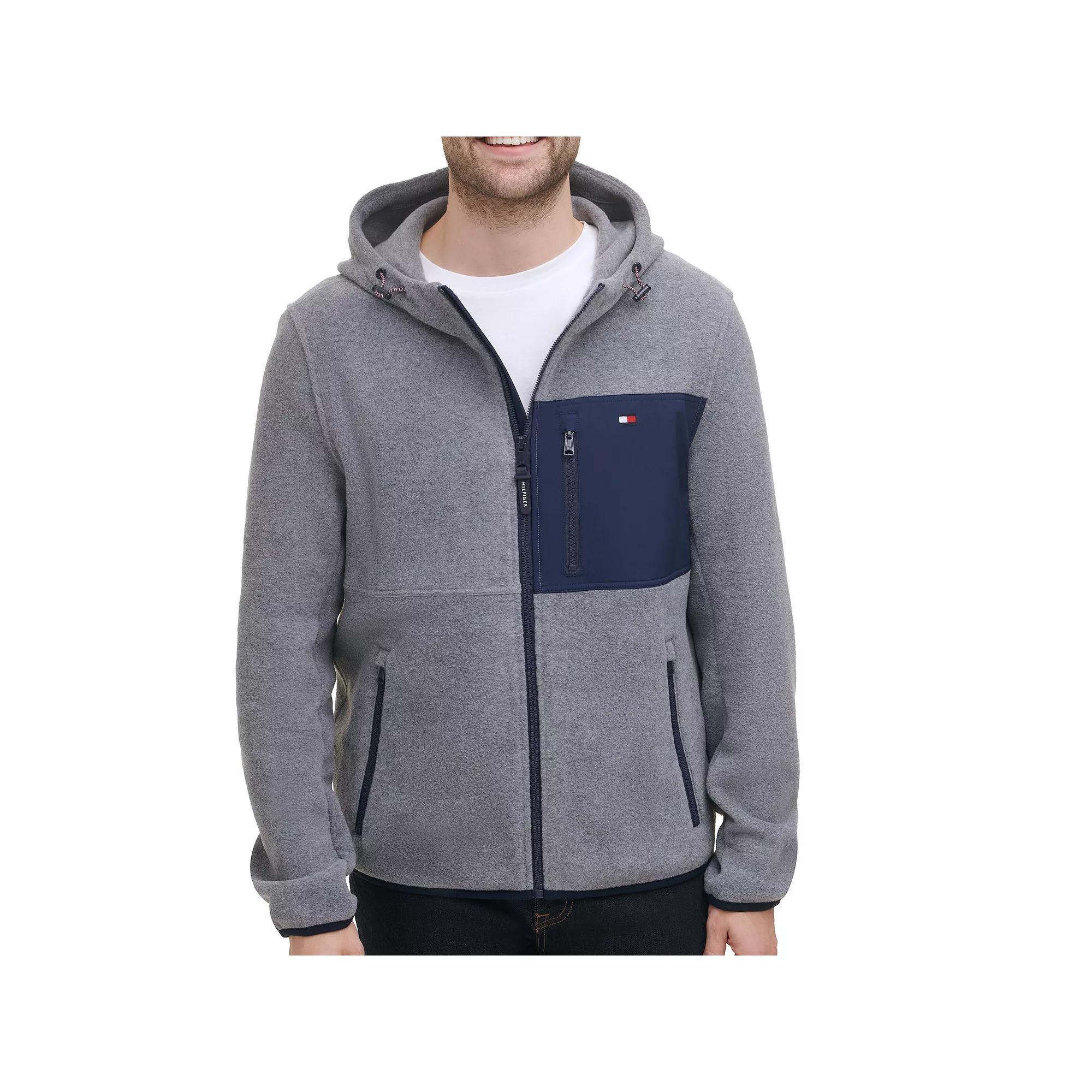 Men's Tommy Hilfiger Fleece Hooded Jacket, Size: XXL, Blue Red Product Image