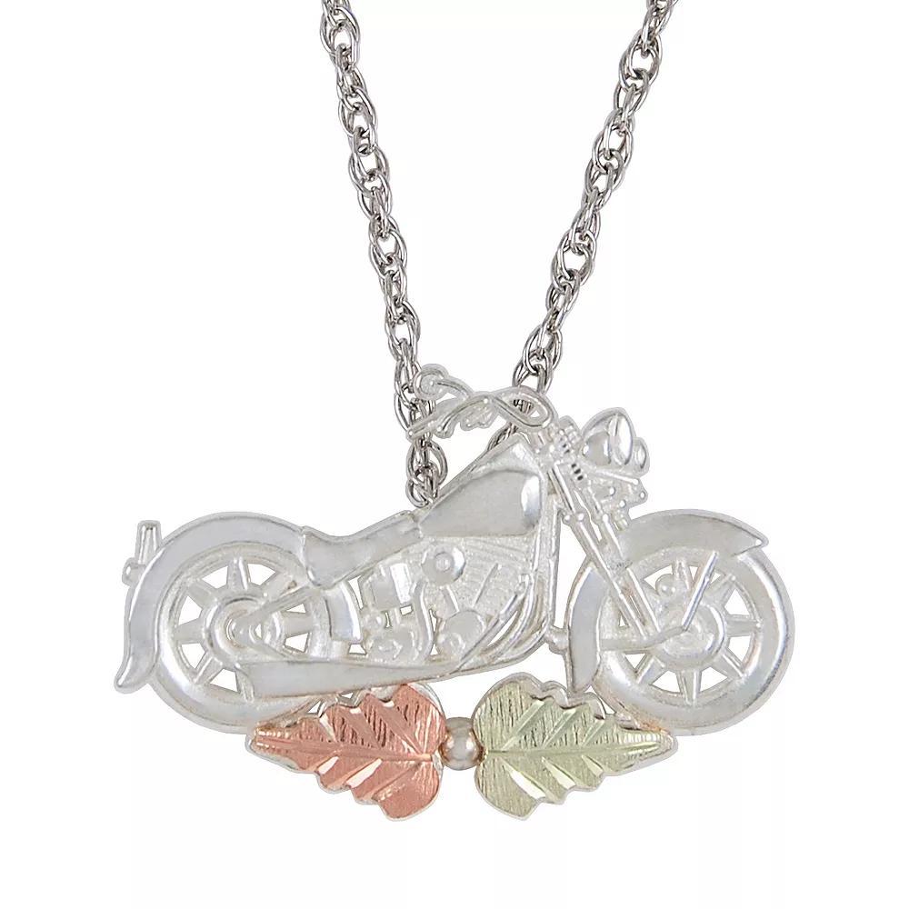 Black Hills Gold Tri-Tone Motorcycle Pendant Necklace in Sterling Silver, Women's, Size: 18" Product Image