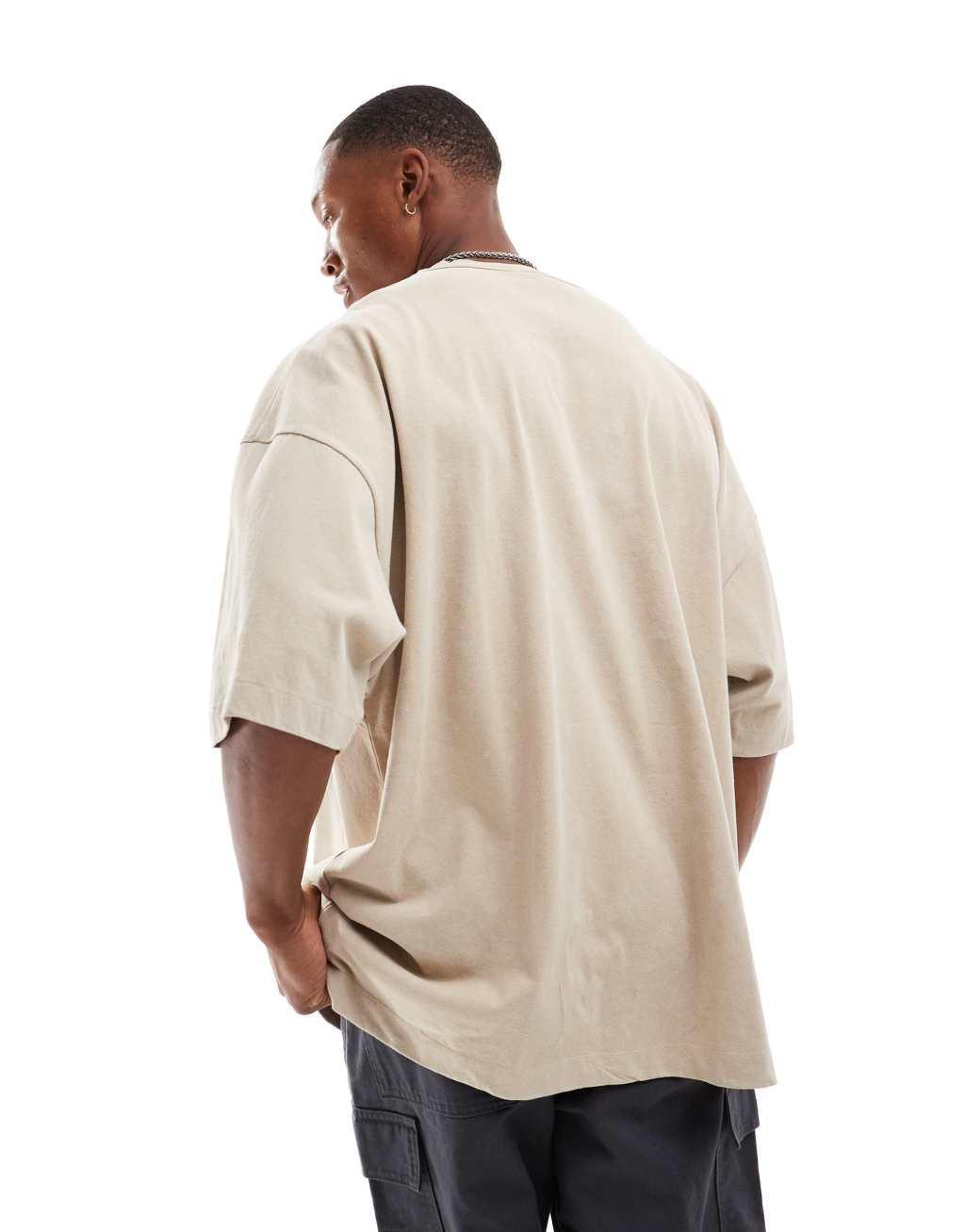 ASOS DESIGN extreme oversized T-shirt in washed beige with grunge front print Product Image
