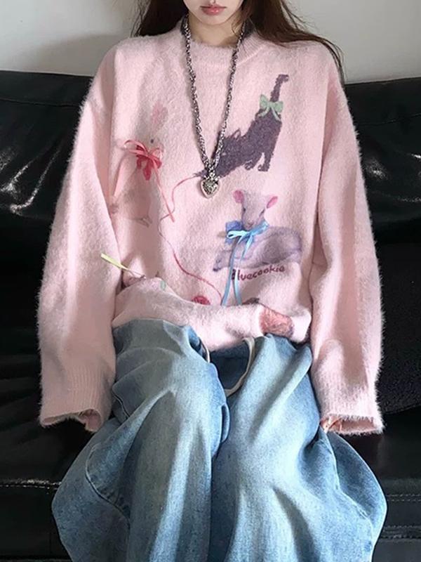 Faux Mink Fur Cartoon Dog Pattern Sweater Product Image