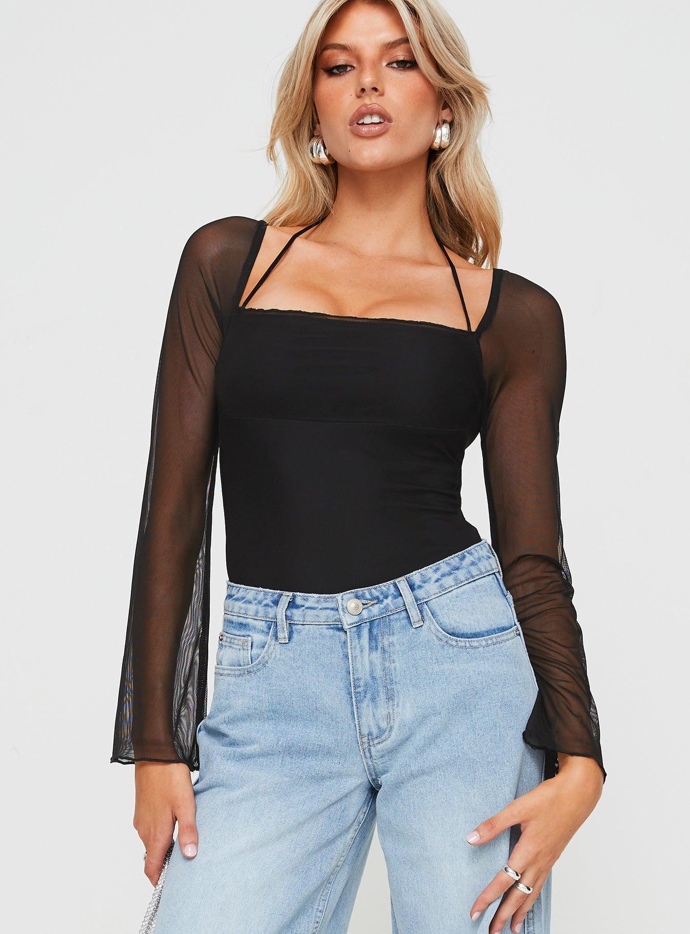 Liva Sheer Sleeve Bodysuit Black Product Image