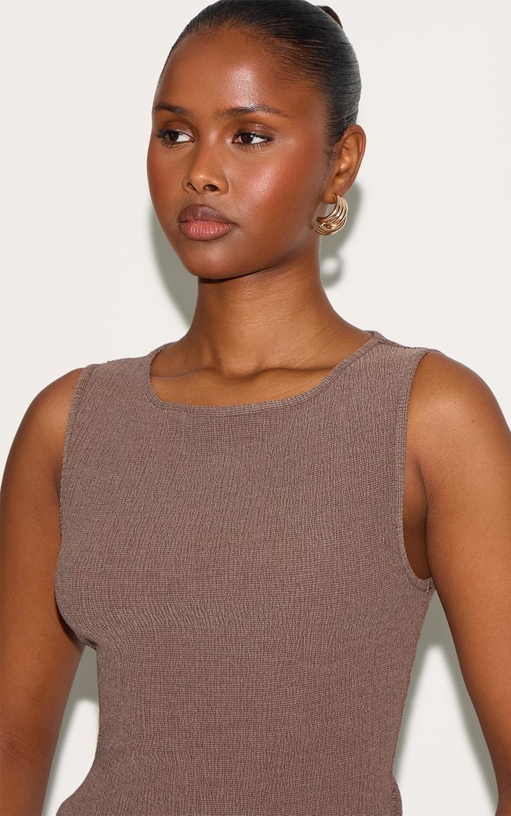 Chocolate Textured Boat Neck Sleeveless Top Product Image