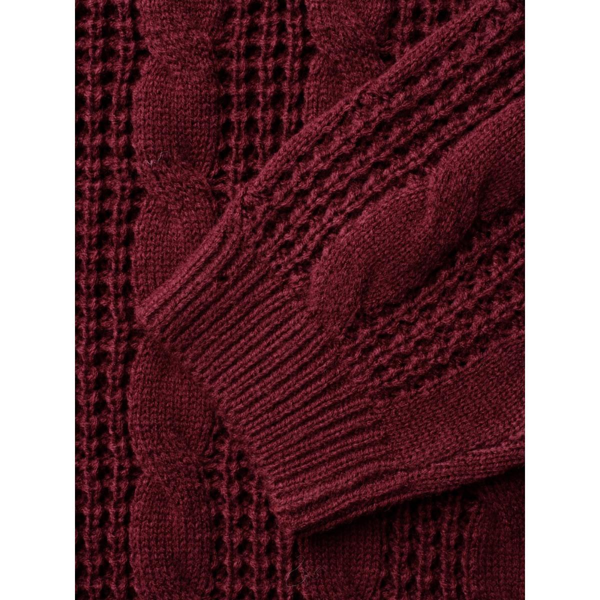 Plus Size Turtleneck Cable Knit Curved Hem Pullover Burgundy Women Casual Loose Long Sleeve Turtleneck Everyday Pullovers BloomChic 10/M Product Image