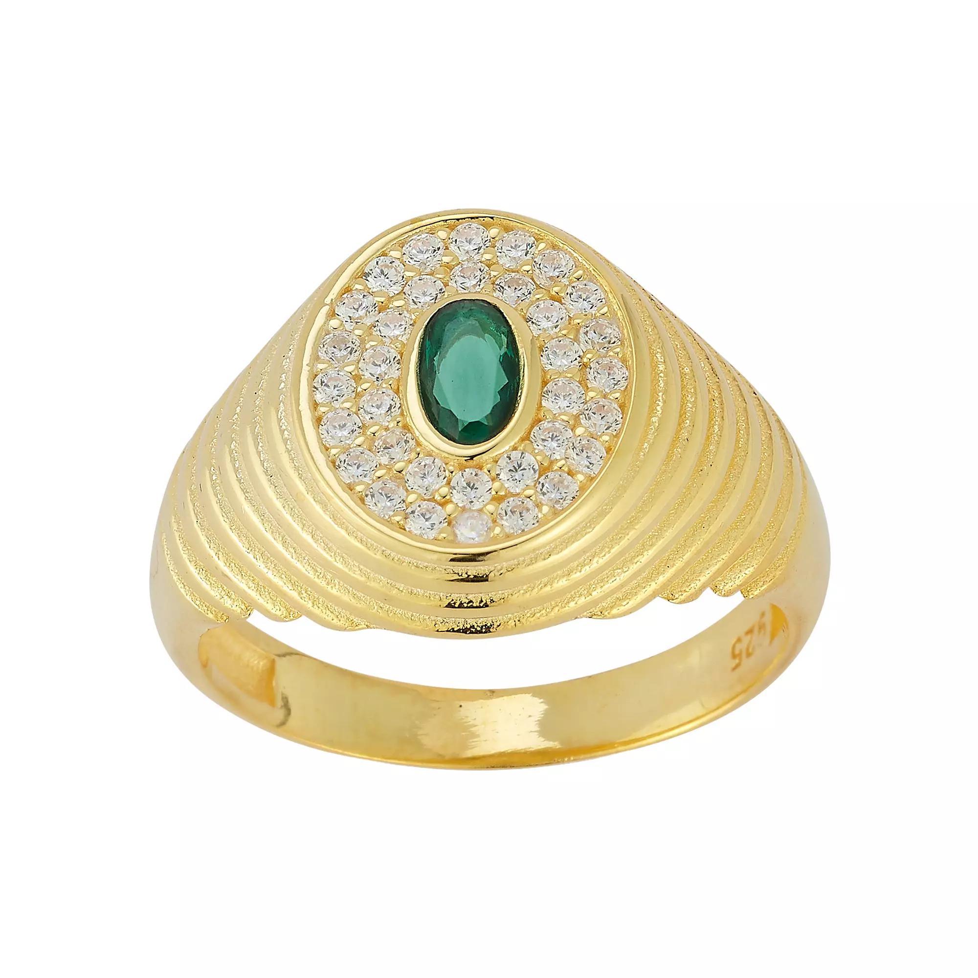 Sunkissed Sterling Cubic Zirconia Ribbed Signet Ring, Womens Gold Tone Product Image