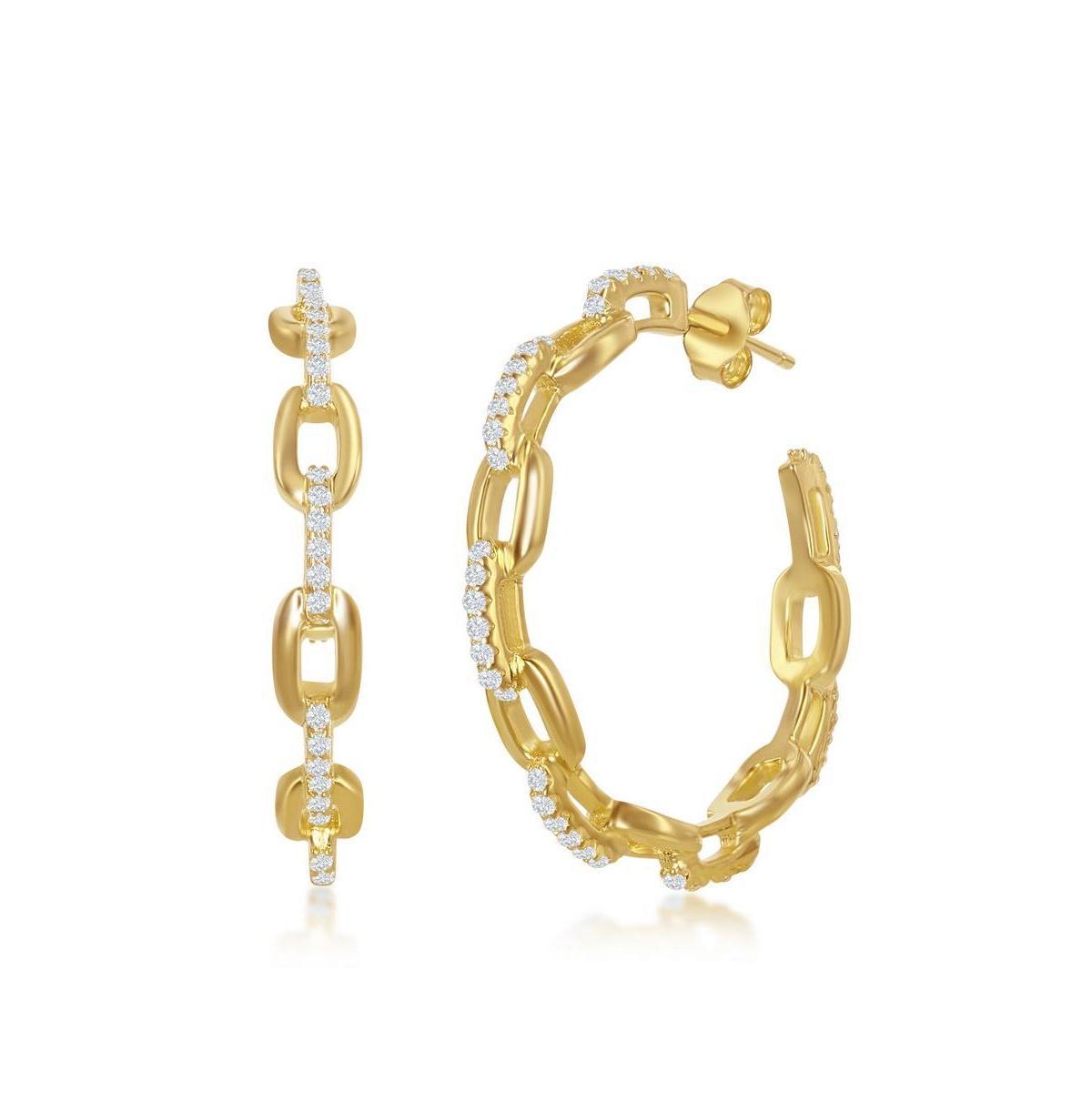 Sterling Silver & Cubic Zirconia Paperclip Hoop Earrings, Women's, Gold Tone Product Image