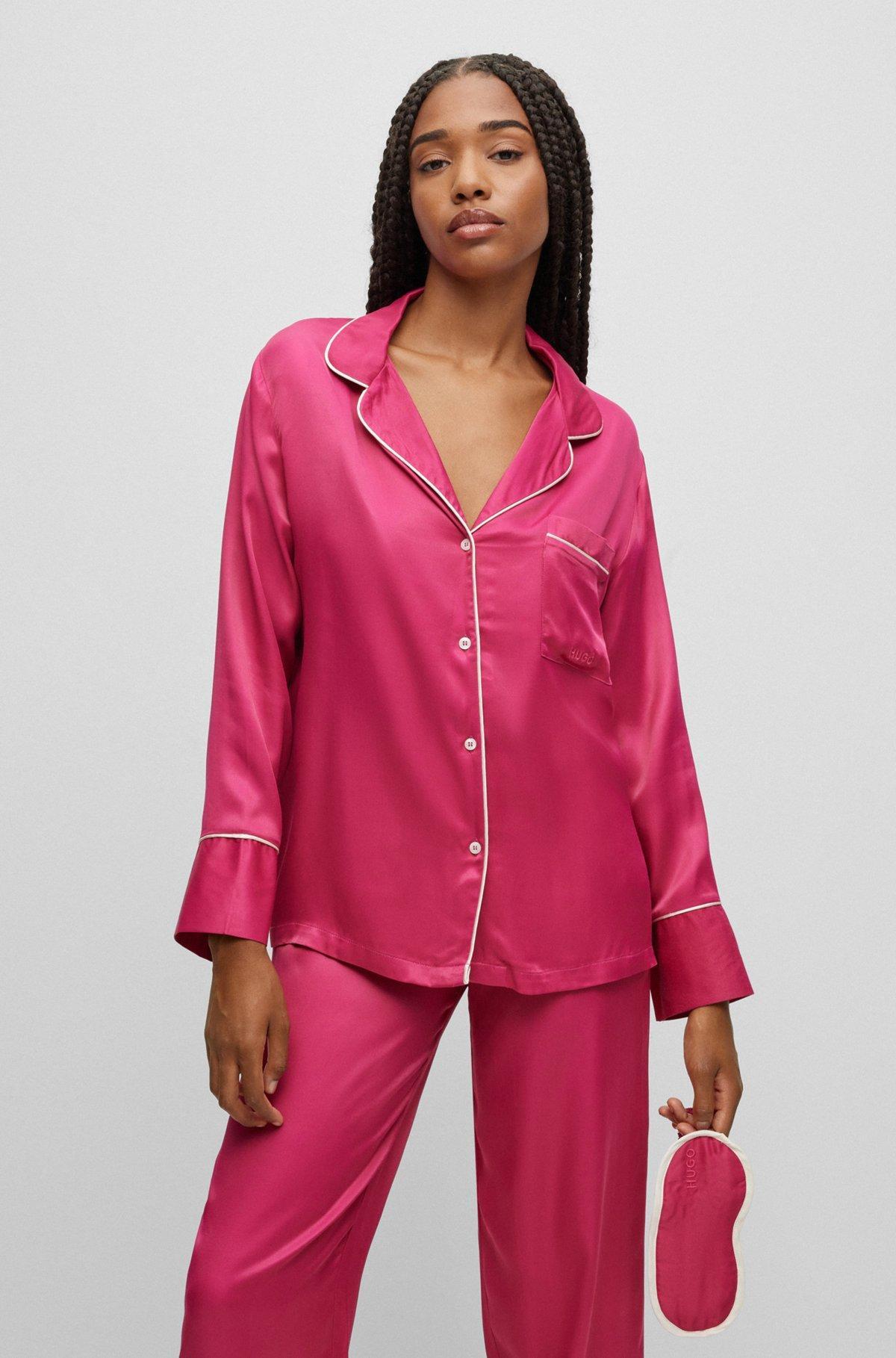 HUGO - Relaxed-fit satin pajamas with contrast piping - Pink Product Image