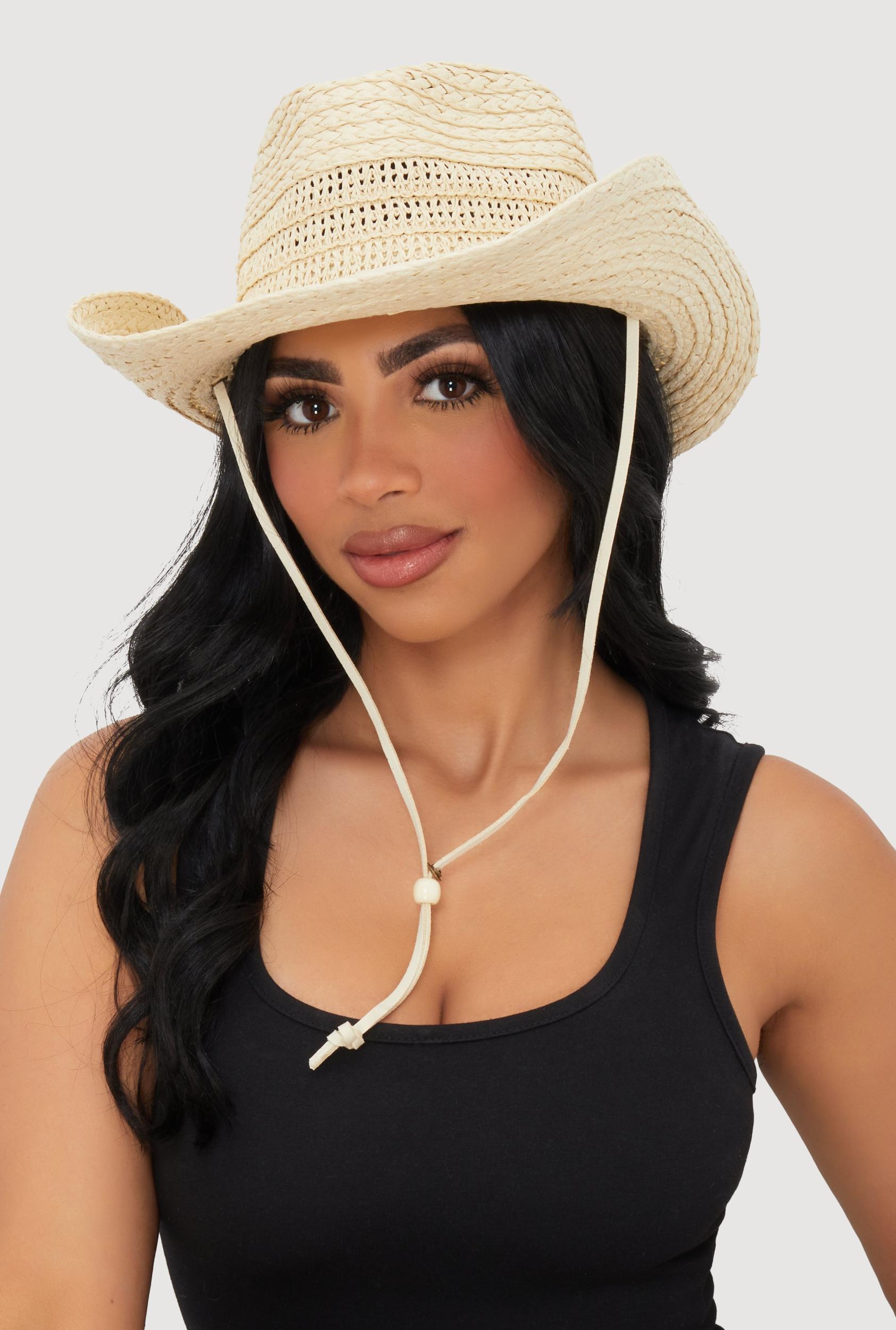 Beaded Toggle Drawstring Straw Cowboy Hat Female Product Image