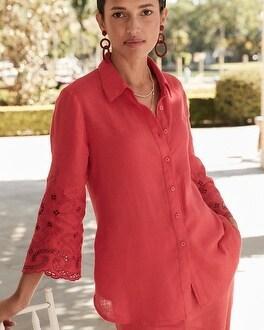 Linen Eyelet Sleeve Shirt Product Image
