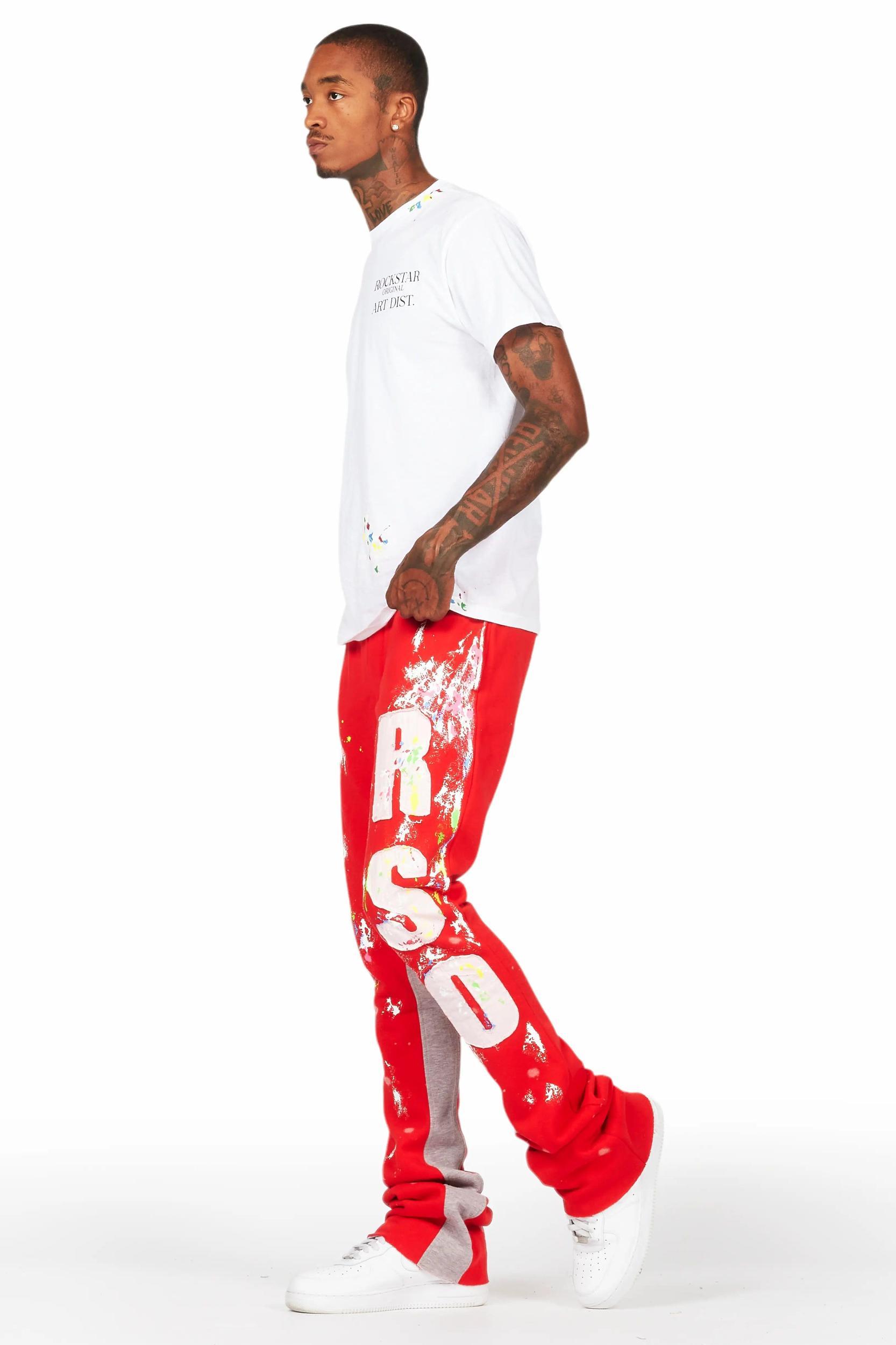 Washi Red Patchwork Stacked Flare Track Pant Male Product Image