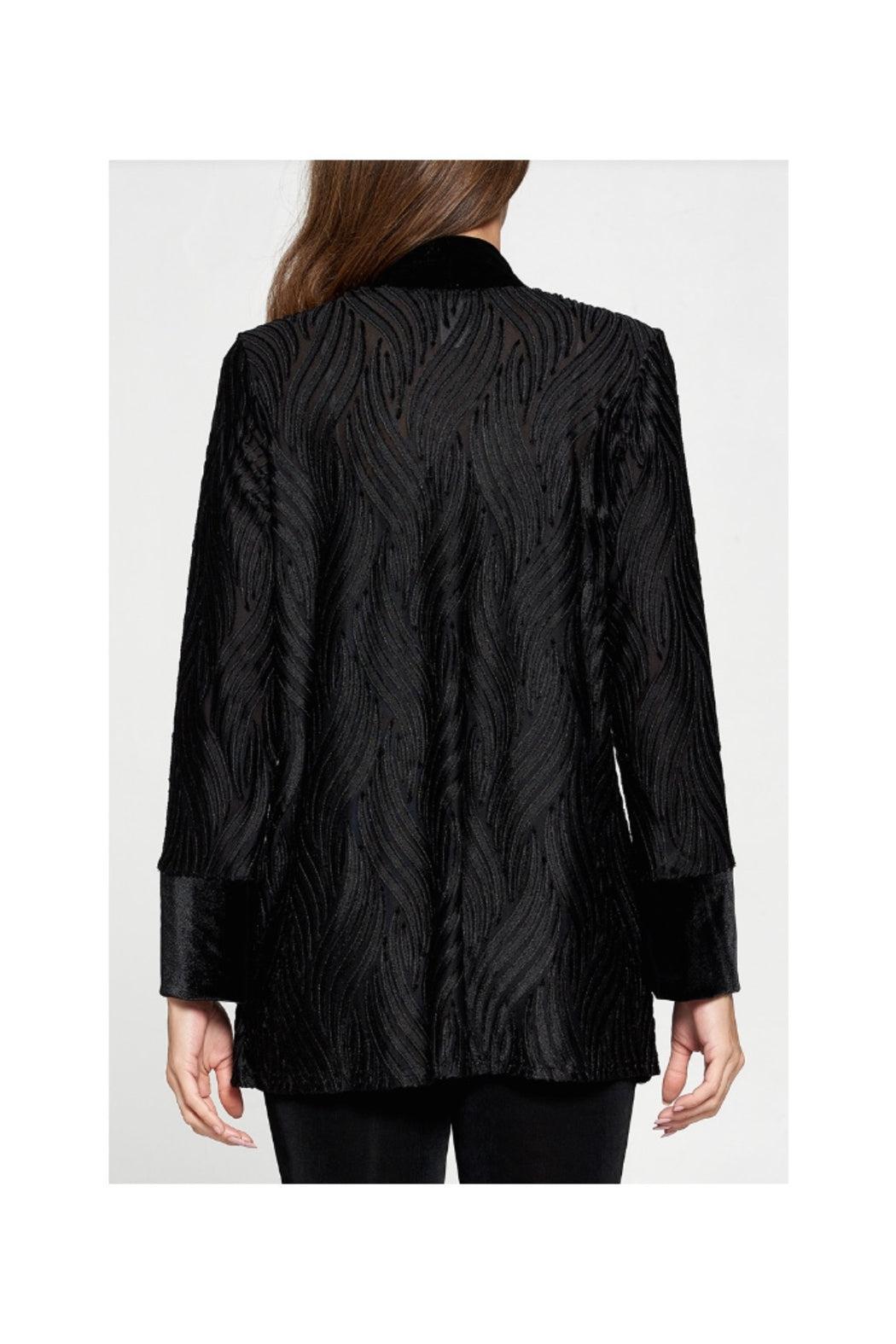 Black Velvet Burnout Jacket with Solid Black Velvet Front Band and Cuff Product Image