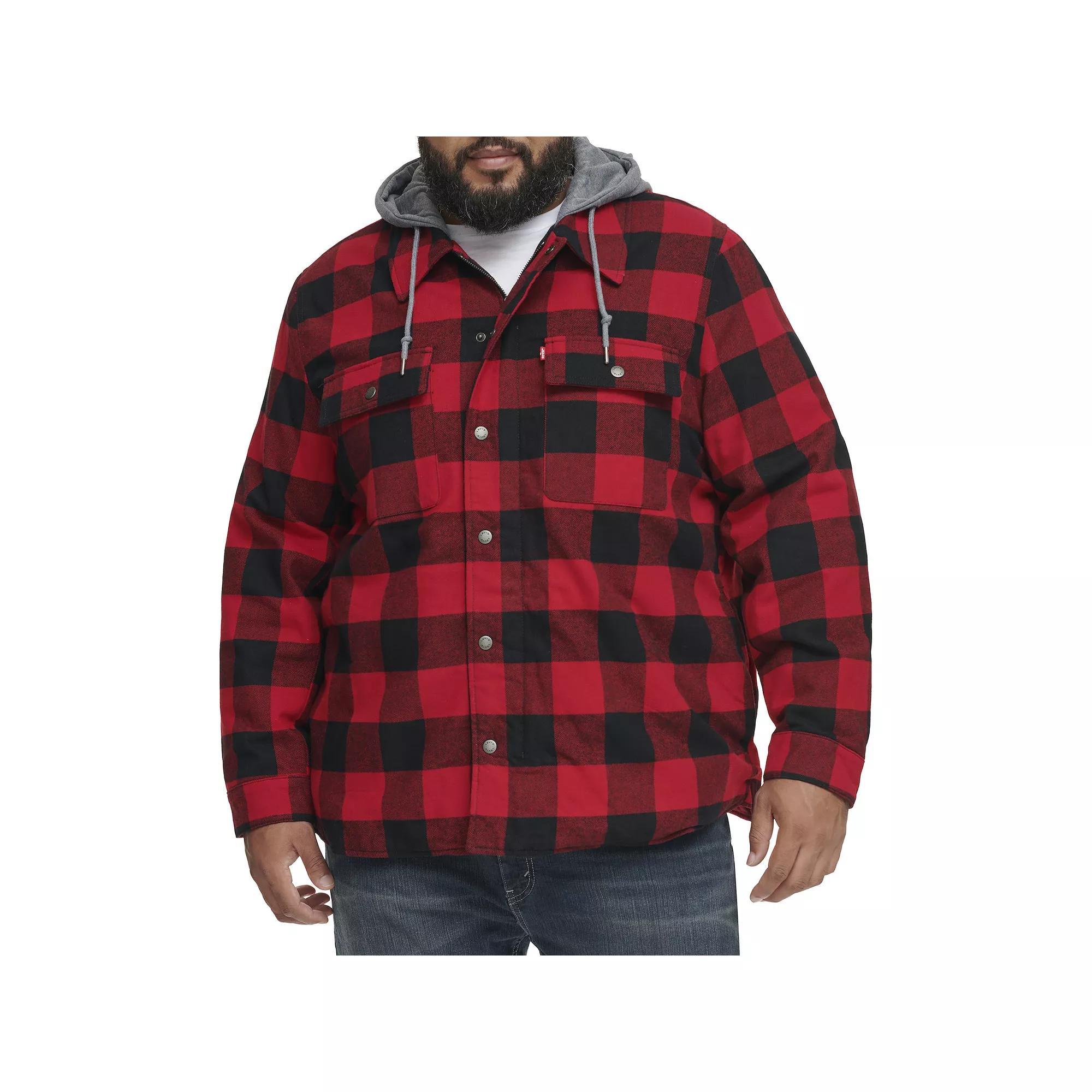 Big & Tall Levi's® Plaid High-Pile Fleece-Lined Hooded Shirt Jacket, Men's, Size: 3XL Tall, Red Black Plaid Product Image