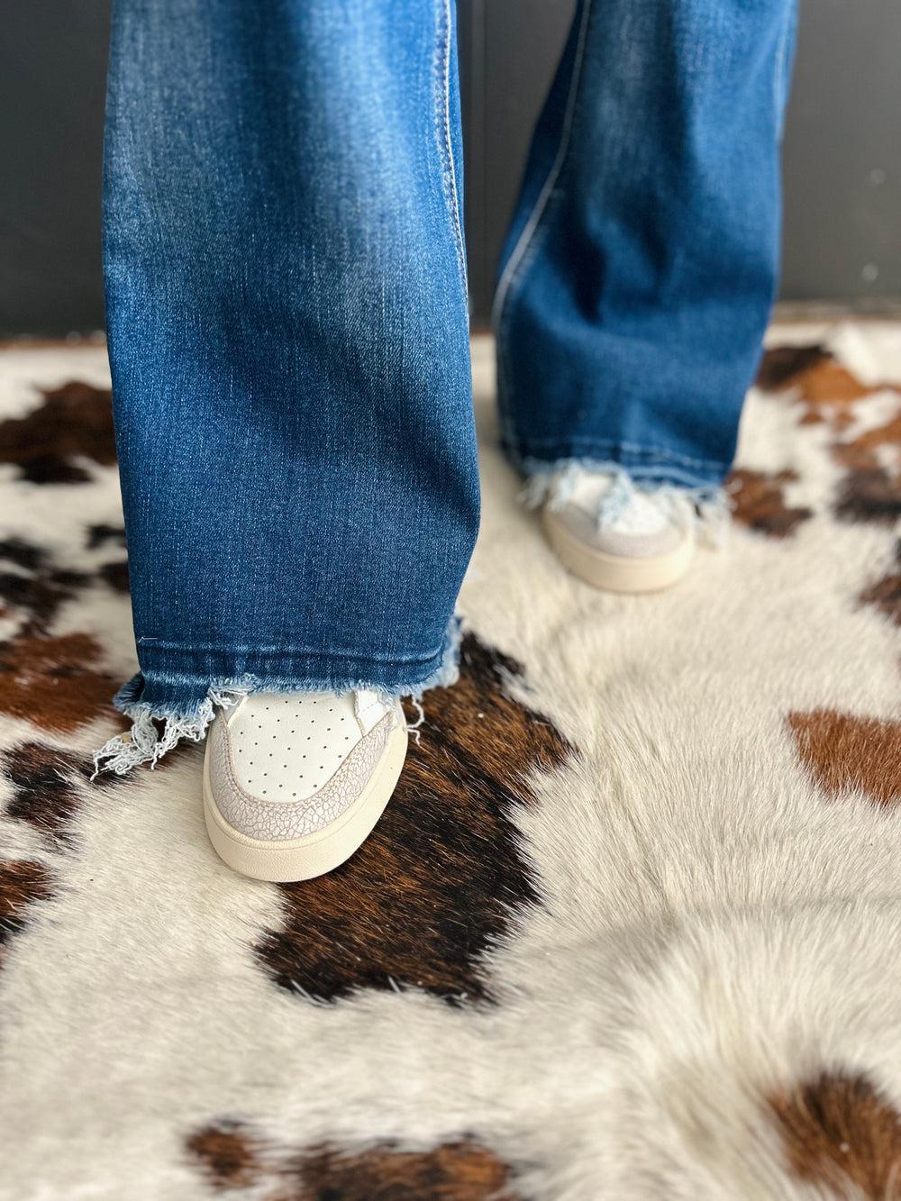 High Rise Frayed Hem Distressed Jeans Product Image