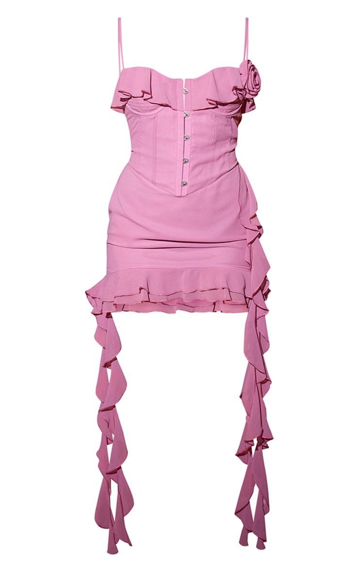 Plus Pink Rose Frill Detail Draped Mini Dress Product Image