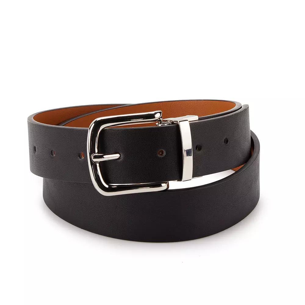 Women's Nine West Cognac/Black Reversible Square Buckle Belt, Size: XL, Black Red Product Image