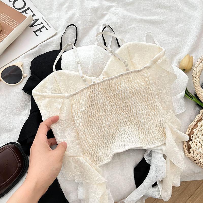Plain Flower Detail Ruffle Trim Crop Bustier Top Product Image