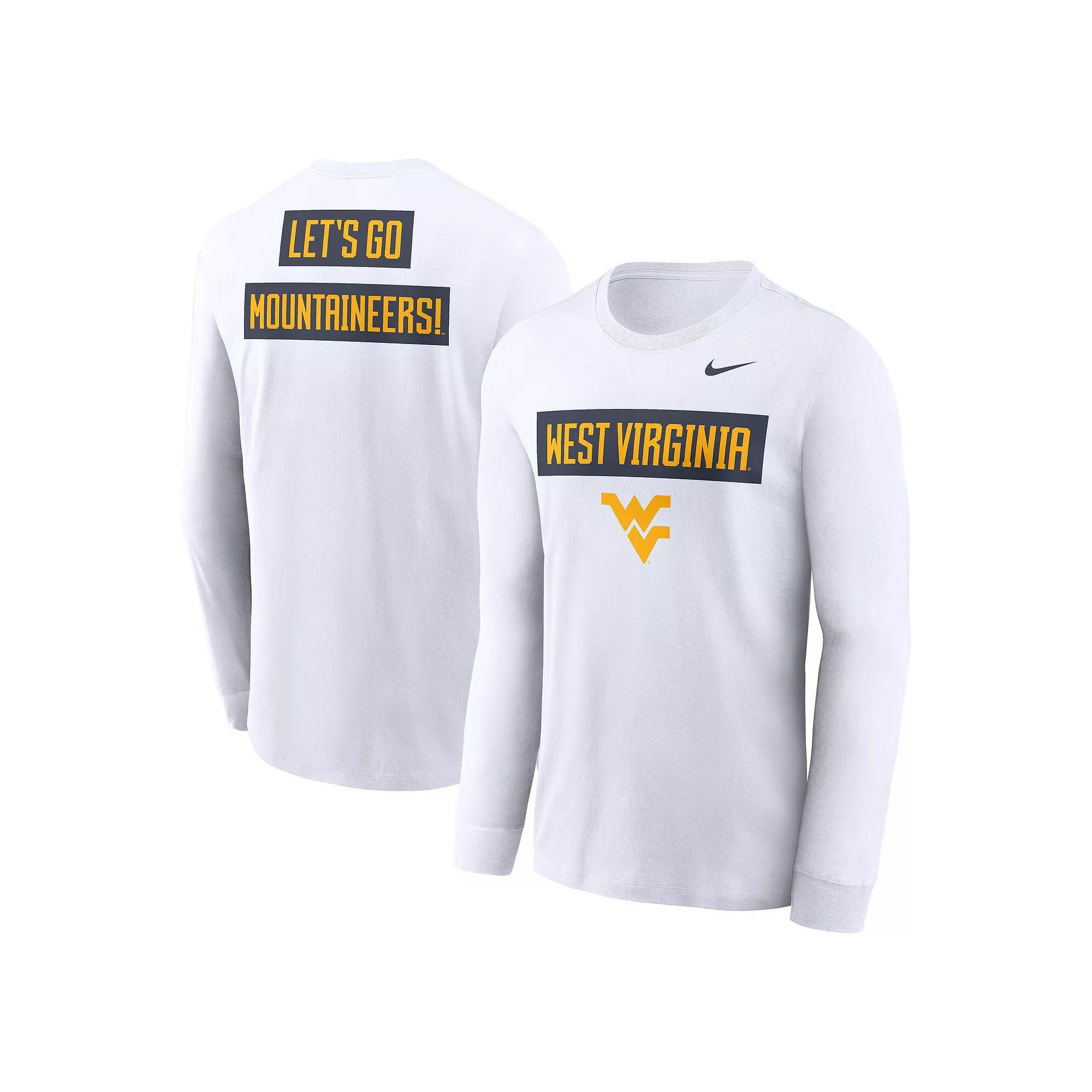 Men's Nike White West Virginia Mountaineers Two-Hit Classic Location Long Sleeve T-Shirt, Size: Large Product Image