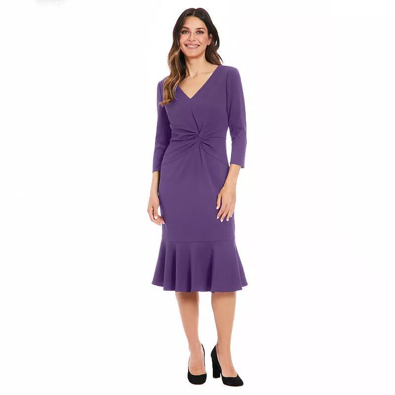 Petite London Times Quarter Sleeve V-Neck Side Twist Midi Dress, Women's, Size: 6 Petite, Red Product Image