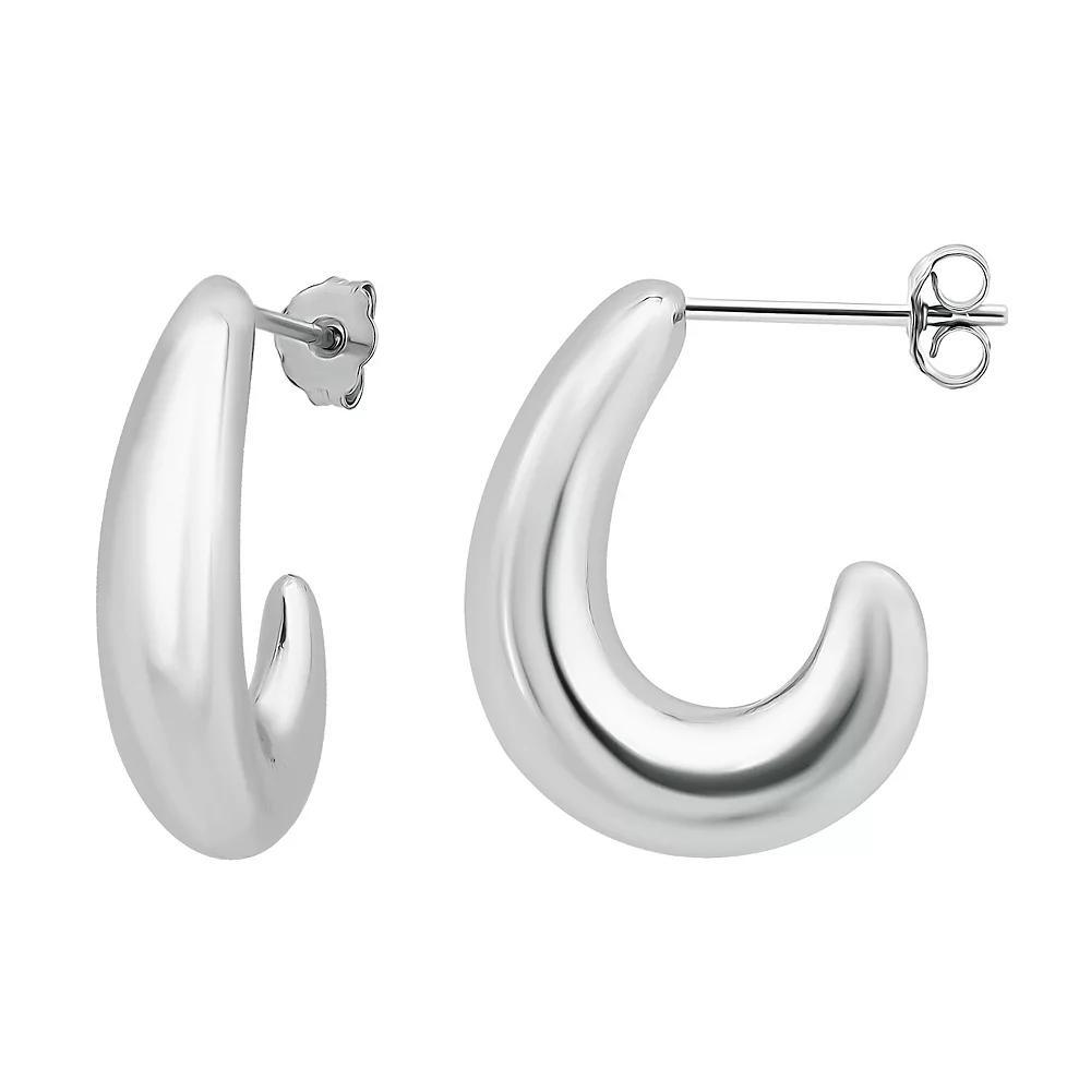 Aleure Precioso Sterling Silver Polished Chunky Graduated Half Hoop Drop Earrings, Women's, Silver Tone Product Image