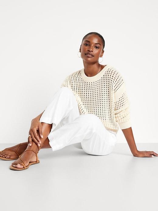 High-Waisted Linen-Blend Straight Pants Product Image