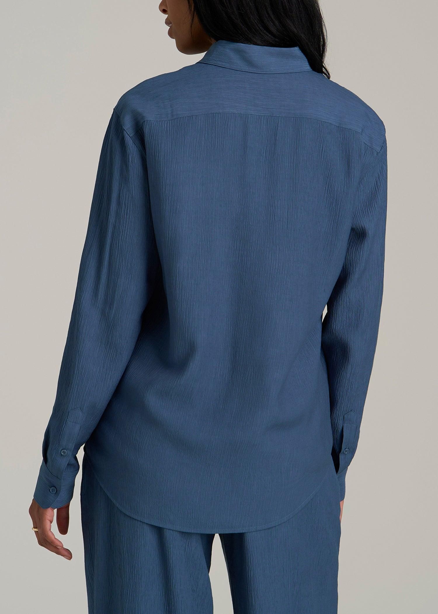 Long Sleeve Crinkle Tall Women's Blouse in Flag Blue Product Image