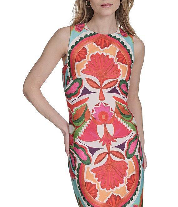 Vince Camuto Geo Print Boat Neck Sleeveless Midi Bodycon Midi Dress Product Image