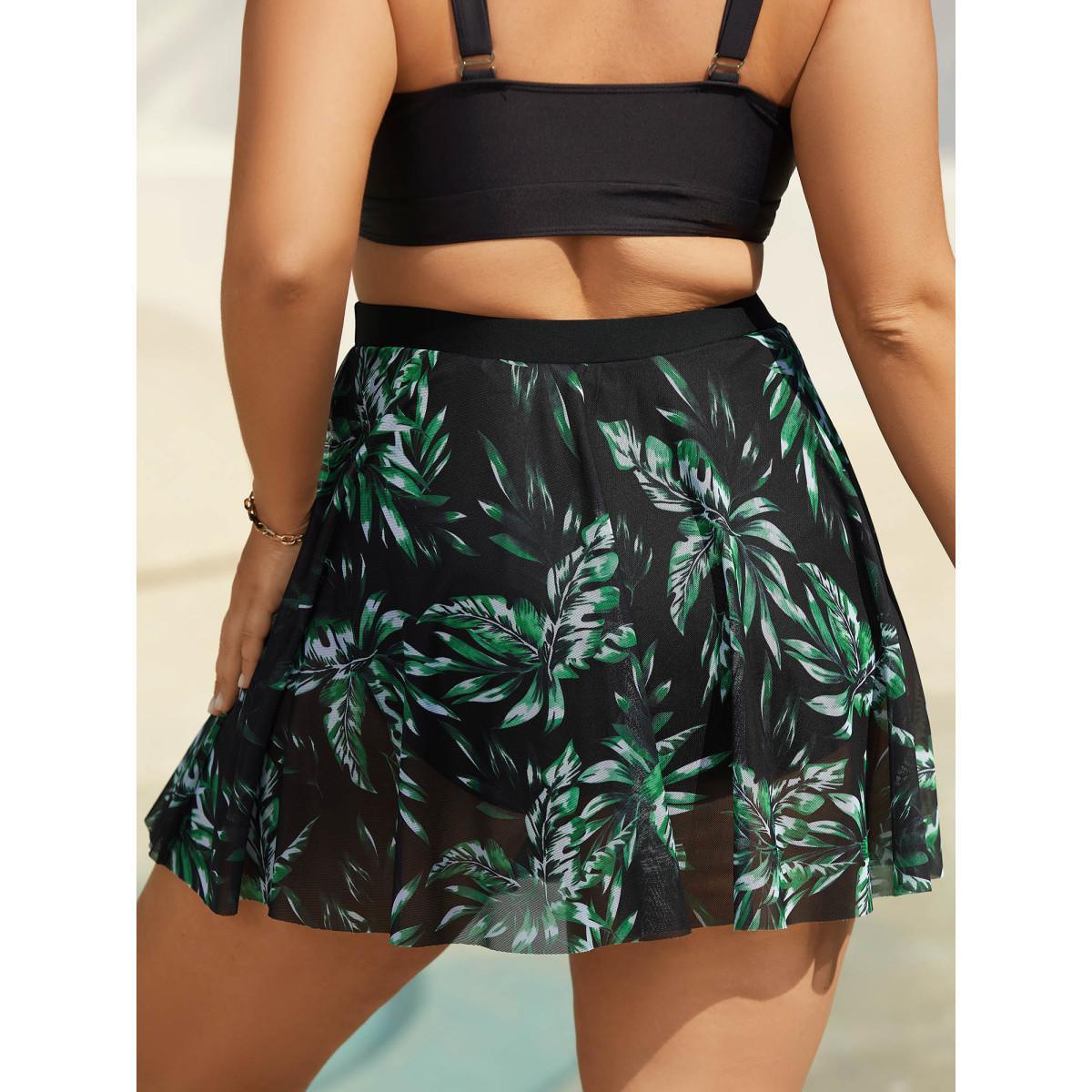 Plus Size Tropical Print Sheer Tied Swim Bottoms Women's Swimwear Truegreen Beach Drawstring High stretch Bodycon High Rise Curve Swim Bottoms BloomChic 30/6X Product Image