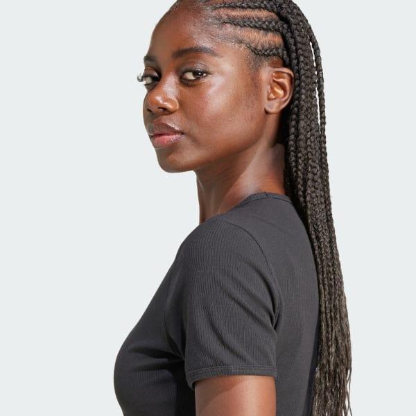 adidas Essentials Ribbed Tee White XS Womens Product Image