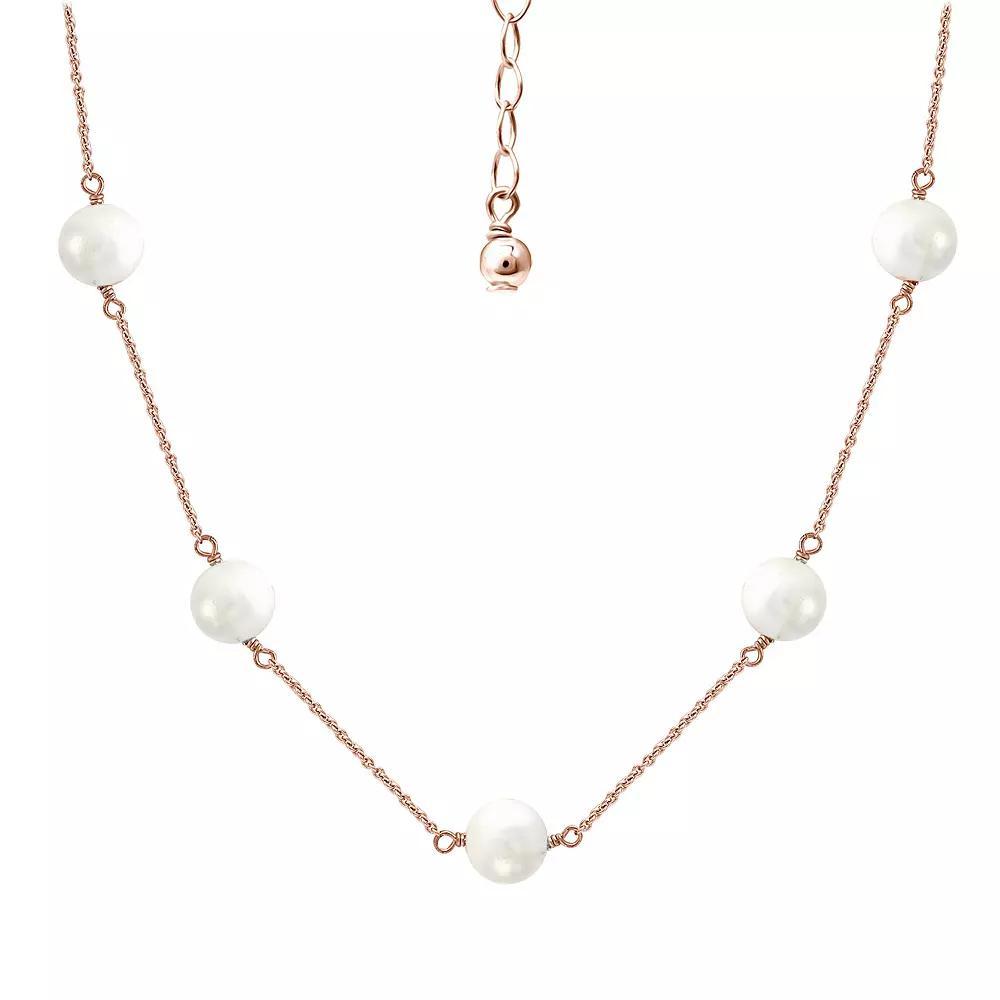 Aleure Precioso Rose Gold Over Sterling Silver Cultured Pearl Station Necklace, Women's, Size: 16", Rose Gold Tone White Product Image
