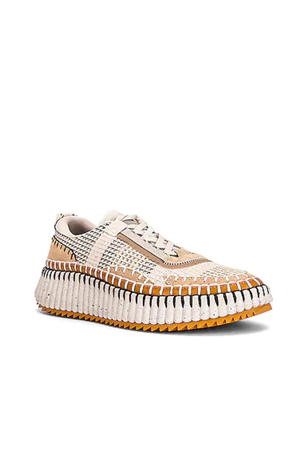 CHLOÉ Nama Embroidered Suede And Recycled-mesh Sneakers In Biscotti Beige Product Image
