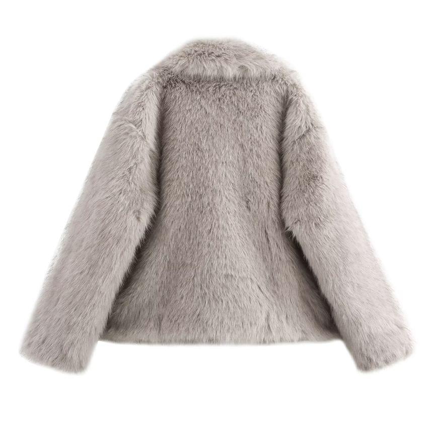 Lapel Collar Fluffy Button Jacket Product Image