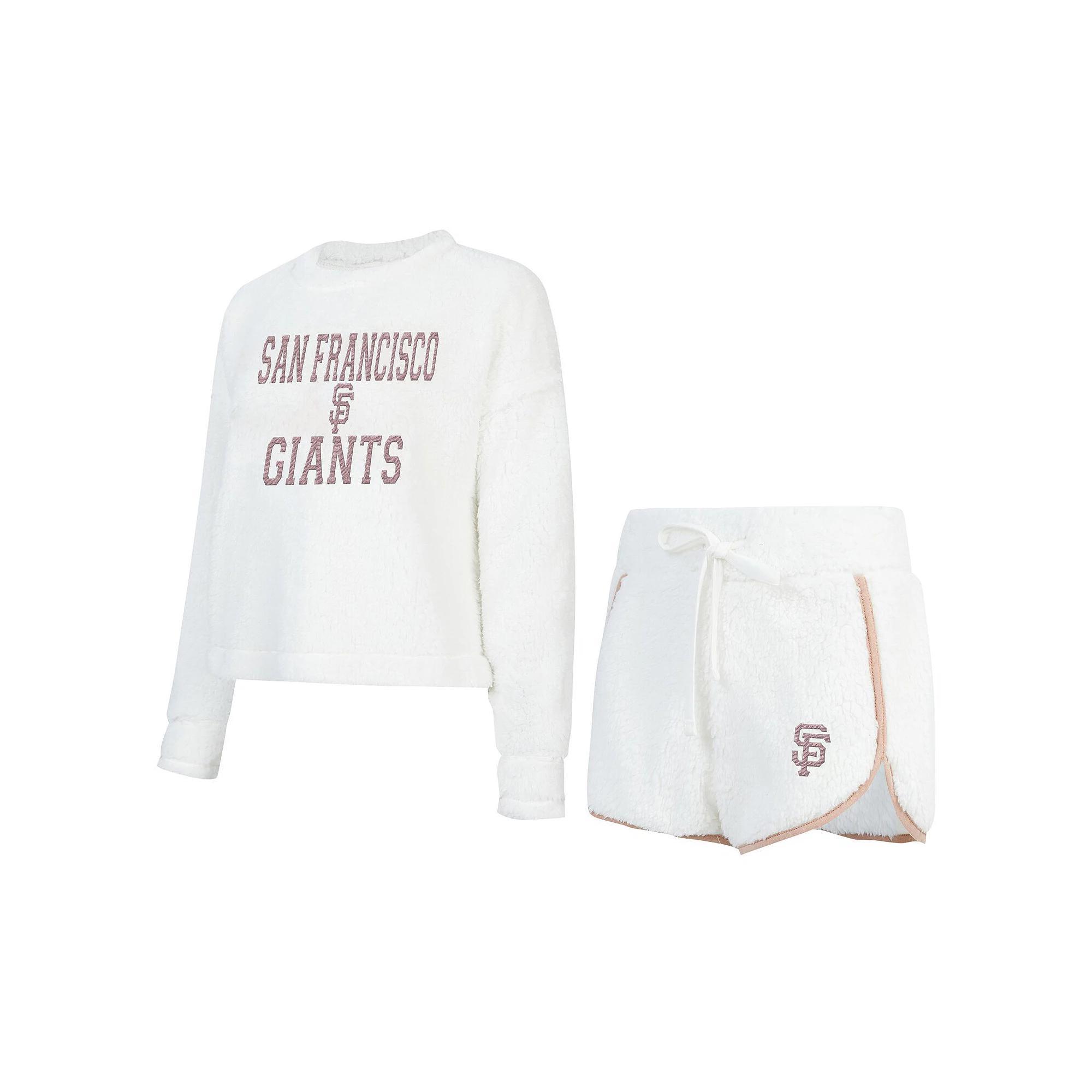 Women's Concepts Sport White San Francisco Giants Painter Sherpa Long Sleeve T-Shirt & Short Set, Size: Large Product Image