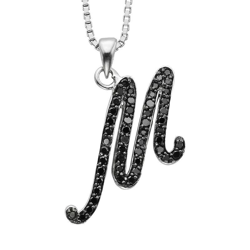 Jewelexcess Sterling Silver 1/4-ct. T.W. Black Diamond Initial Pendant, Women's, Size: 18", Q Product Image
