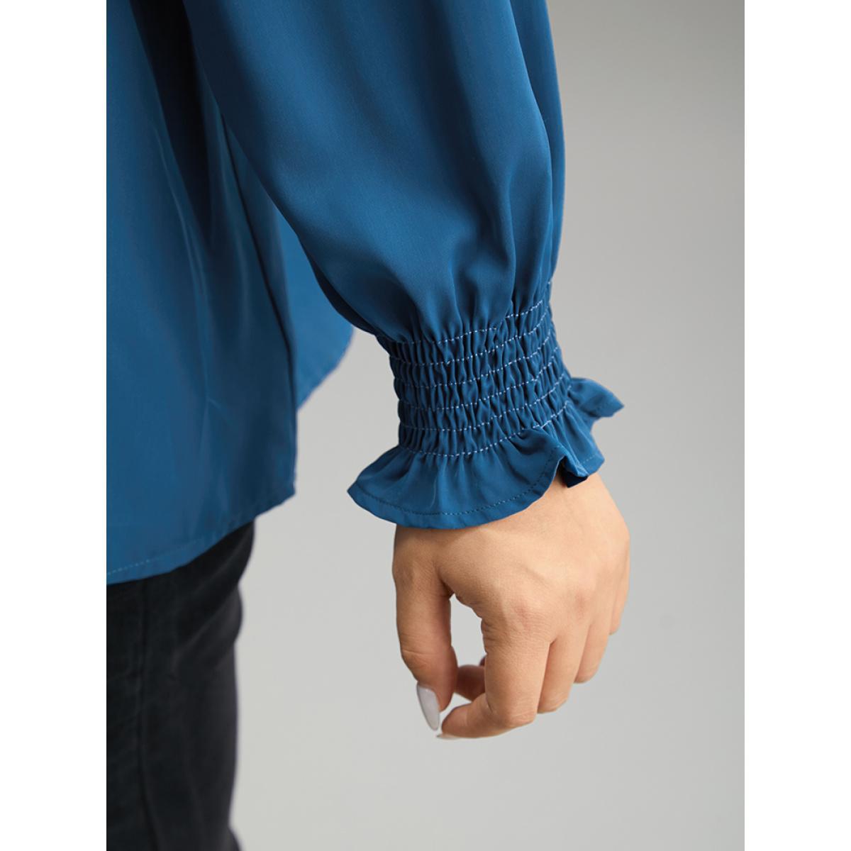 Plus Size Aegean Static-Free Plain Metal Detail Keyhole Shirred Blouse Women Office Long Sleeve Keyhole Cut-Out Work Blouses BloomChic 28/5X Product Image