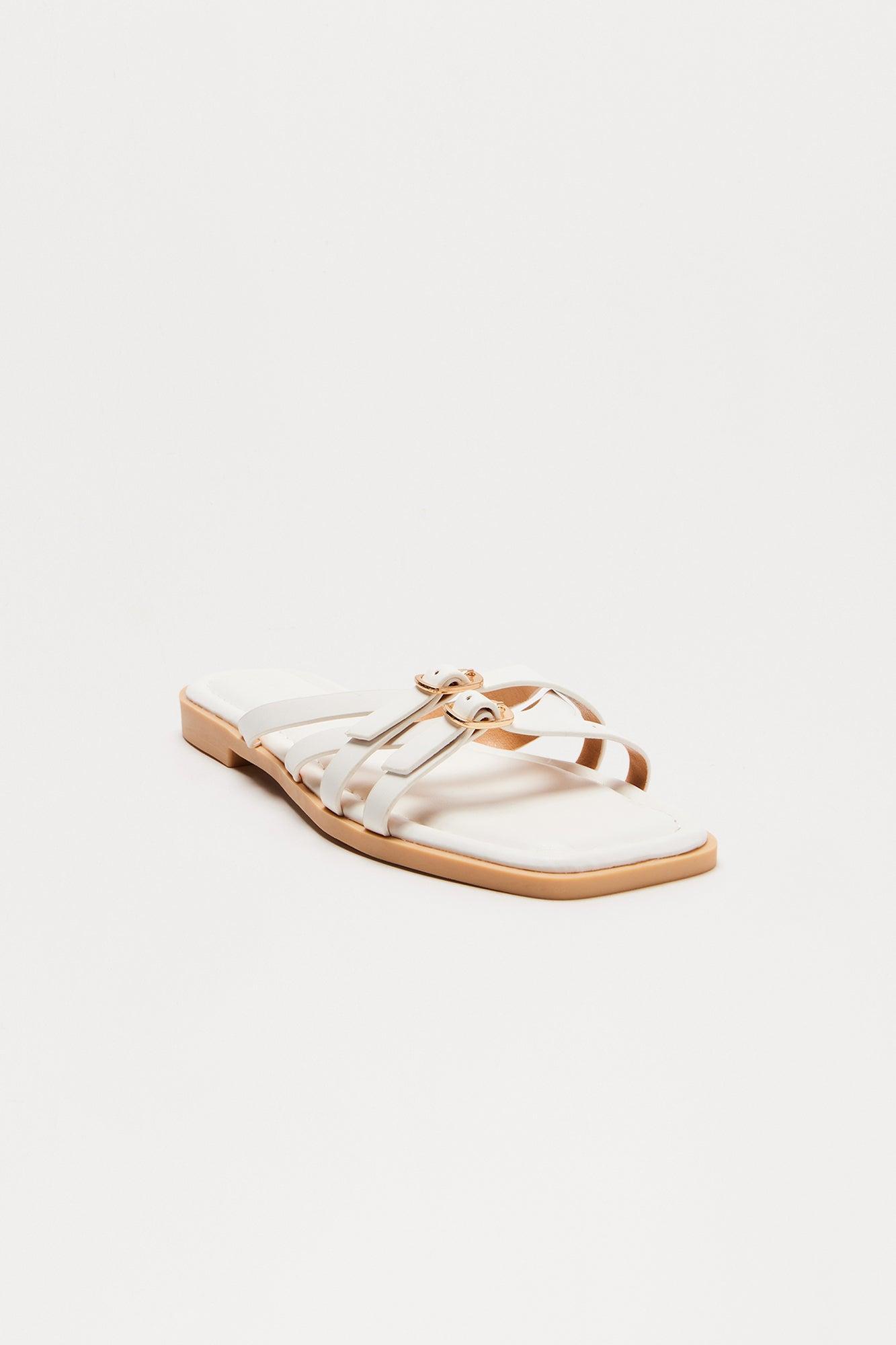 Tammy Faux Leather Slip On Sandals - White Product Image