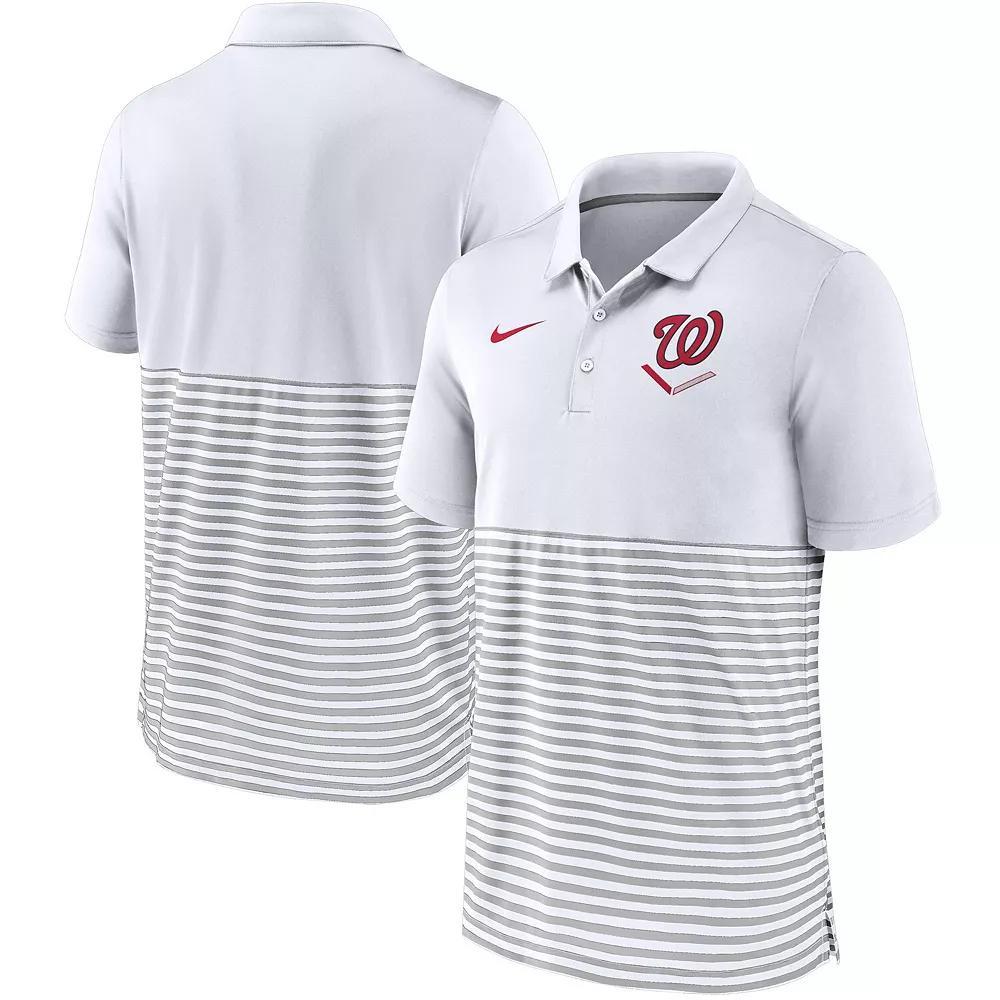 Men's Nike White/Gray Washington Nationals Home Plate Striped Polo, Size: Medium Product Image
