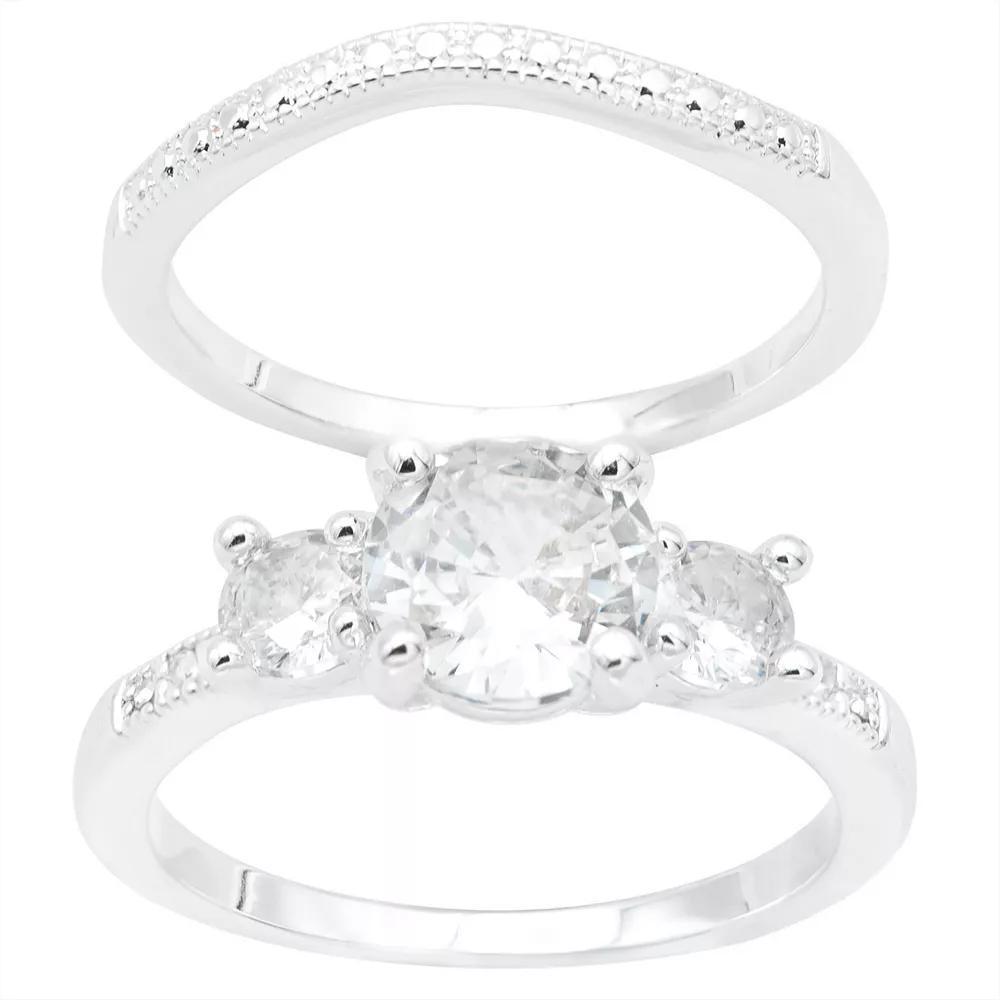 City Luxe Silver Tone Cubic Zirconia Duo Engagement Ring Set, Women's, Size: 9, Silver Tone Clear Product Image