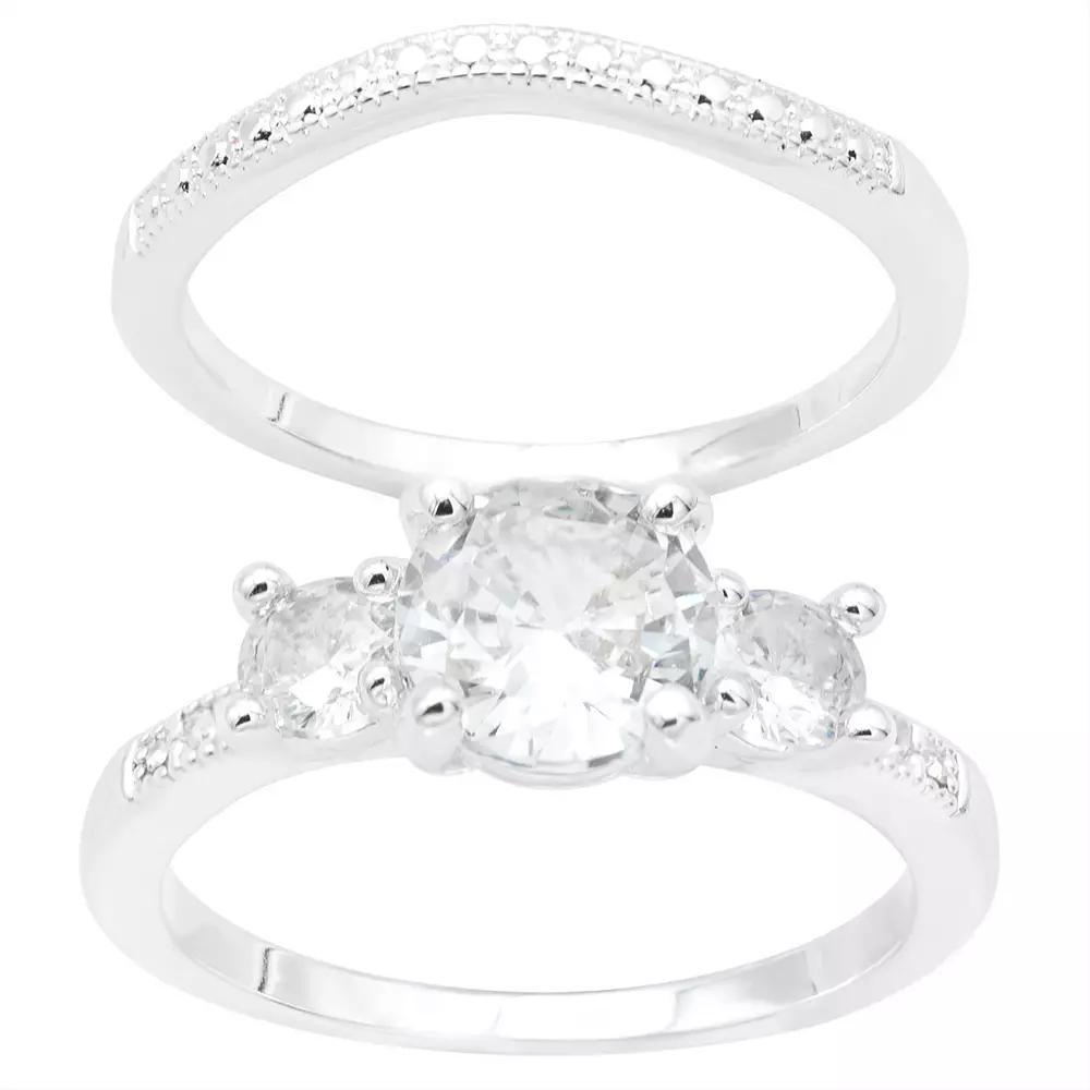City Luxe Silver Tone Cubic Zirconia Duo Engagement Ring Set, Women's, Size: 9, Silver Tone Clear Product Image