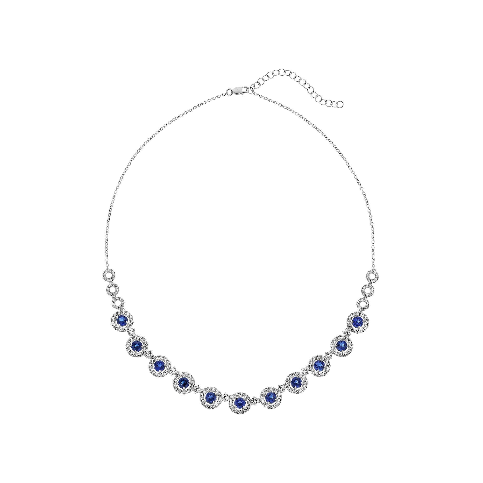 Sterling Silver Lab-Created Sapphire Halo Necklace, Women's, Size: 16-18" ADJ Product Image