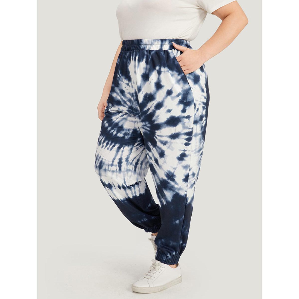 Tie Dye Pocket Elastic Waist Sweatpants Indigo Plus Size Women Casual Dailywear Tie Dye 18-20/2X Bloomchic Product Image
